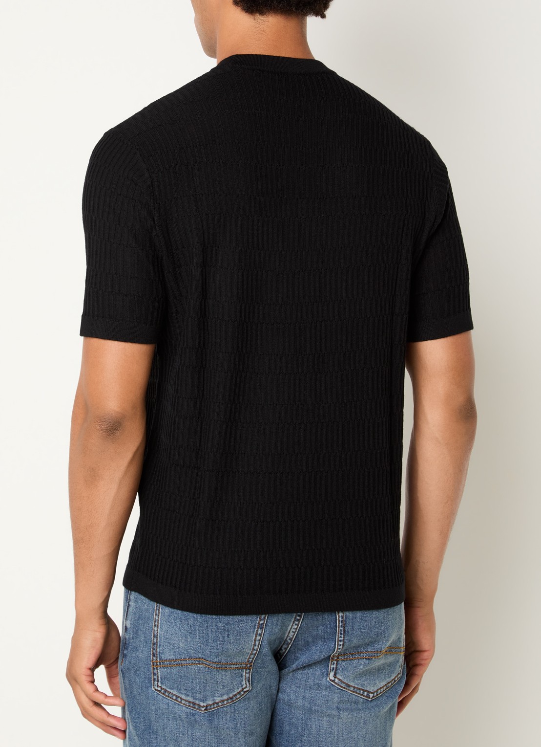 Armani Fijngebreid T-shirt van wol met structuur - achterkant zwart
