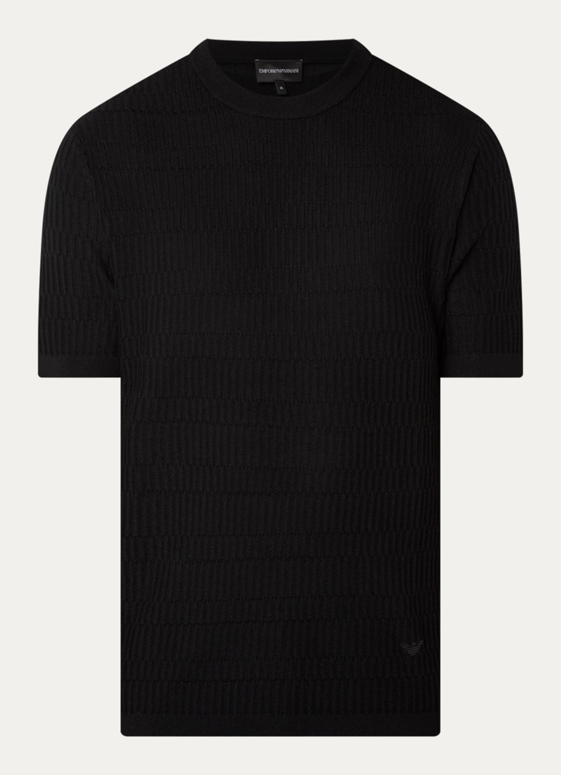 Armani Fijngebreid T-shirt van wol met structuur - voorkant 2 zwart
