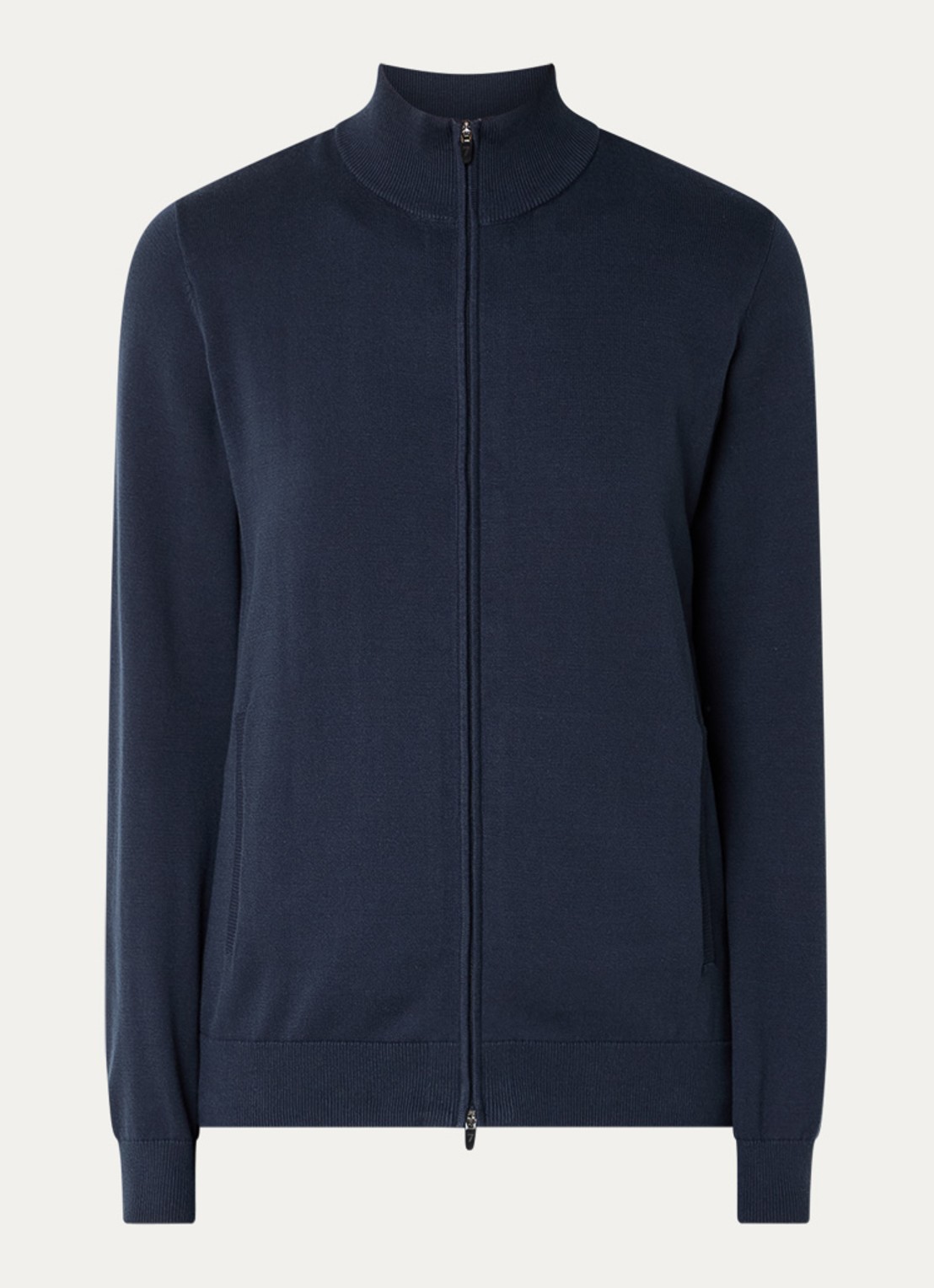 Armani Fijngebreid vest met opstaande kraag - voorkant indigo