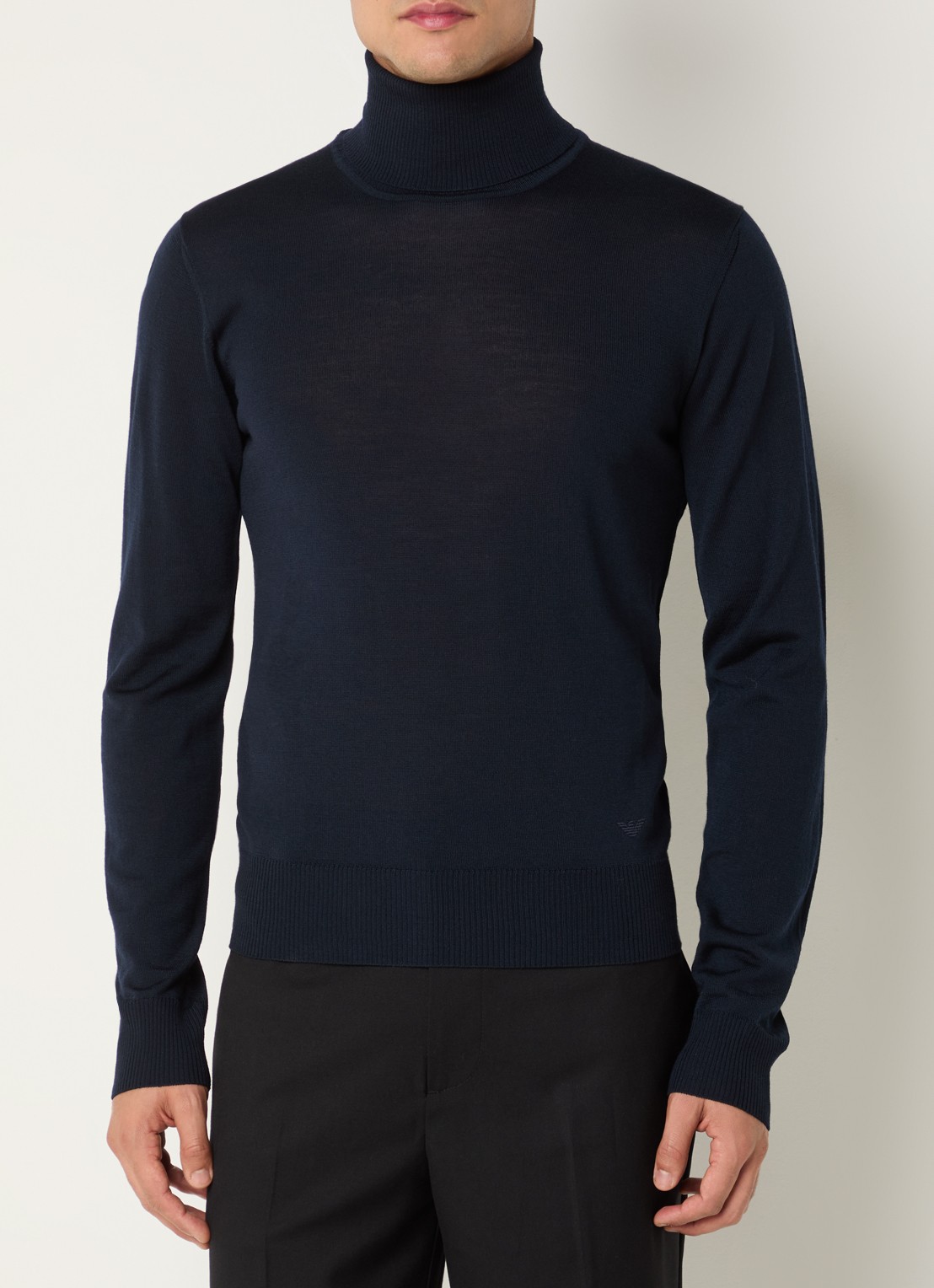 Armani Fijngebreide coltrui van wol - detail 4 donkerblauw