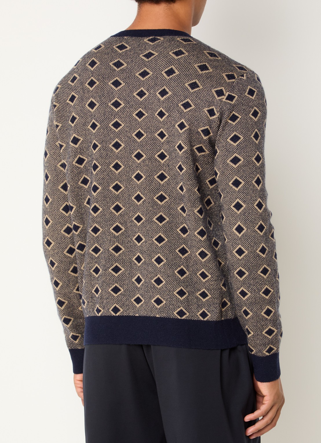 Armani Fijngebreide pullover in kasjmierblend met ingebreid patroon - achterkant 4 donkerblauw