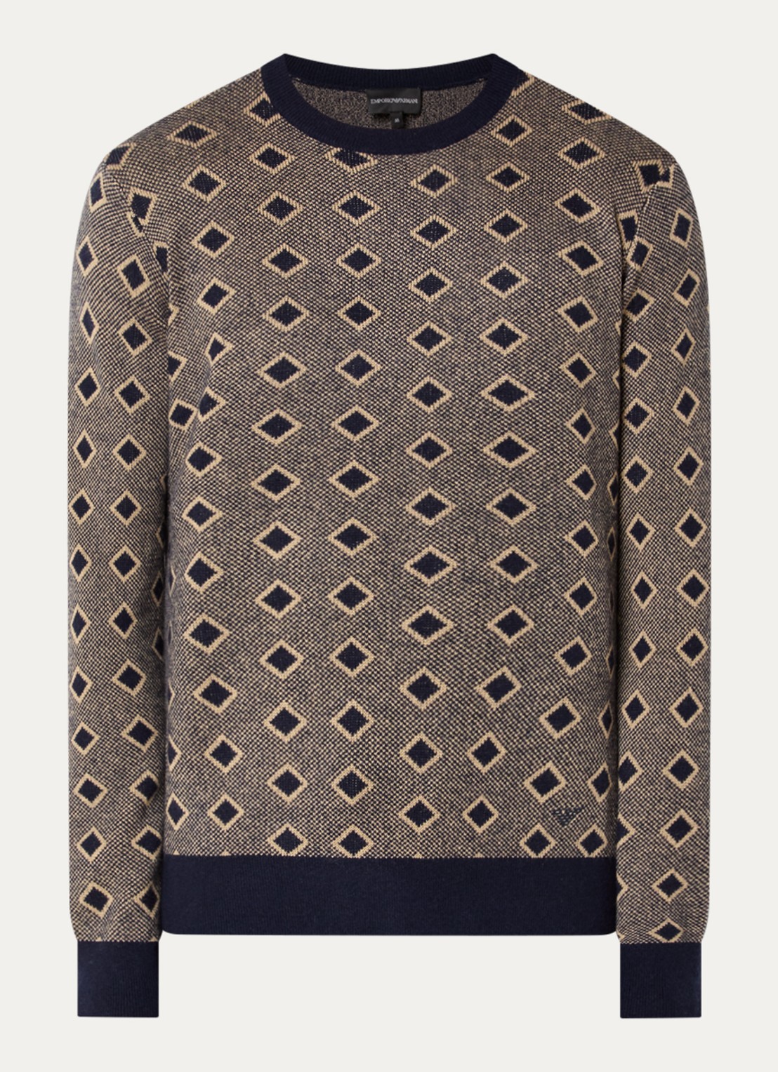 Armani Fijngebreide pullover in kasjmierblend met ingebreid patroon - voorkant 2 donkerblauw