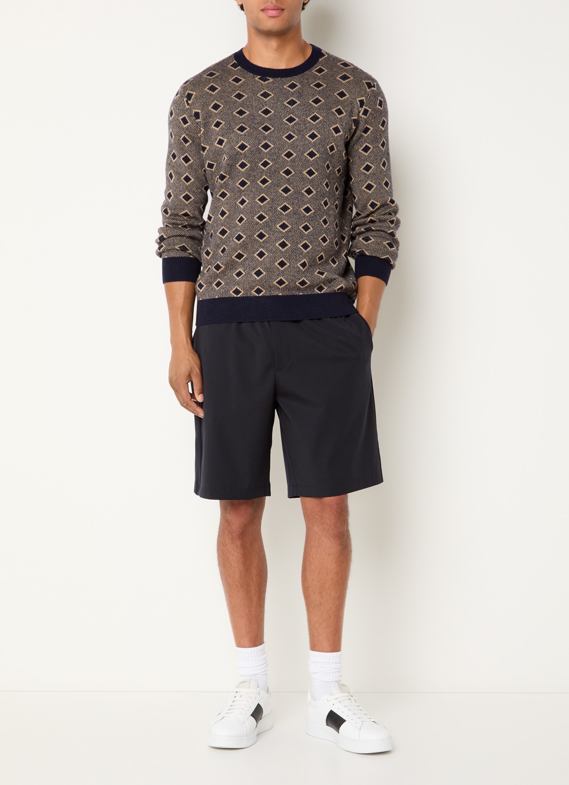 Armani Fijngebreide pullover in kasjmierblend met ingebreid patroon - voorkant 3 donkerblauw