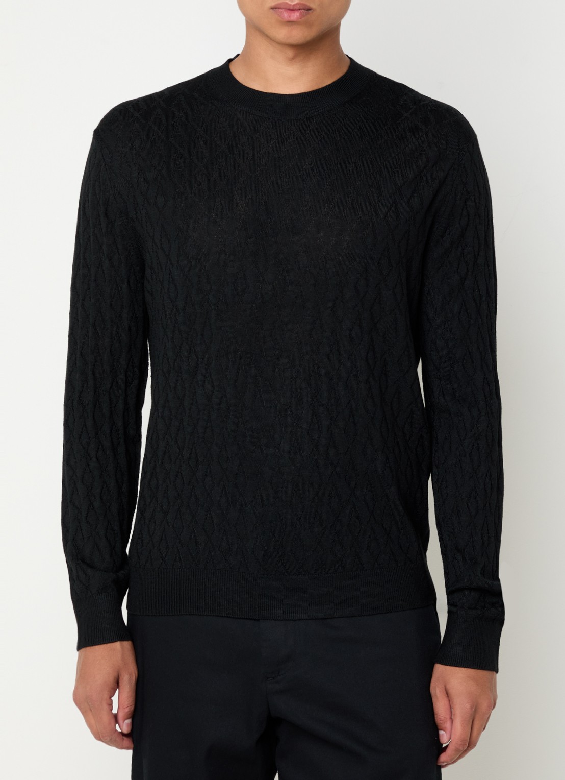 Armani Fijngebreide pullover in scheerwolblend  - detail zwart
