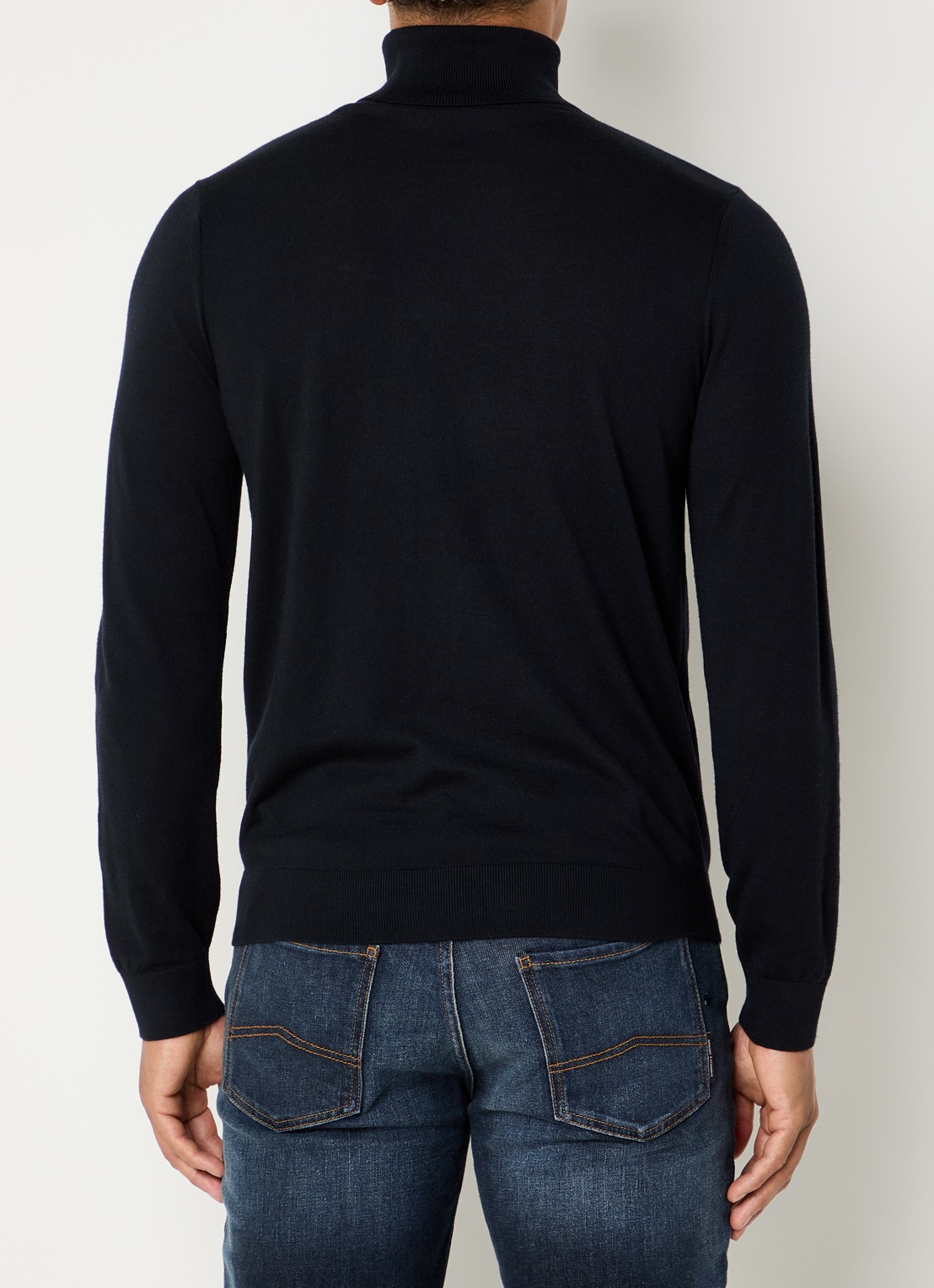 Armani Fijngebreide pullover in wolblend met col - achterkant 2 donkerblauw