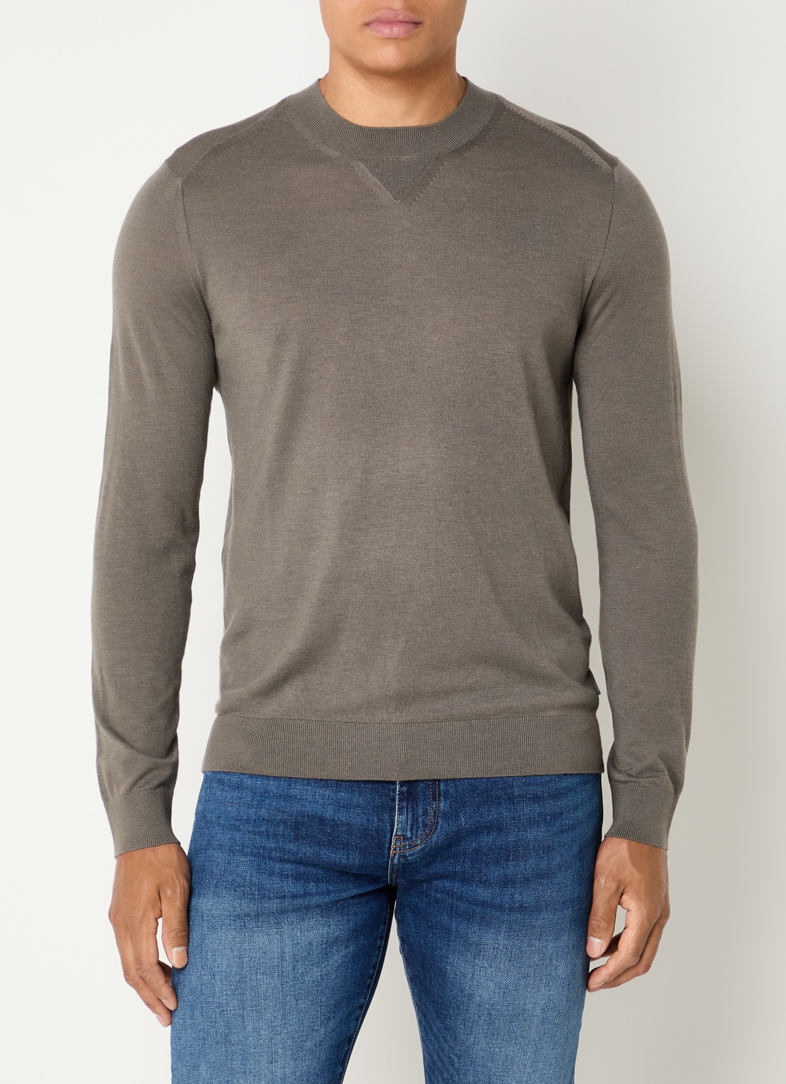 Armani Fijngebreide pullover in wolblend met ronde hals - detail 4 grijs
