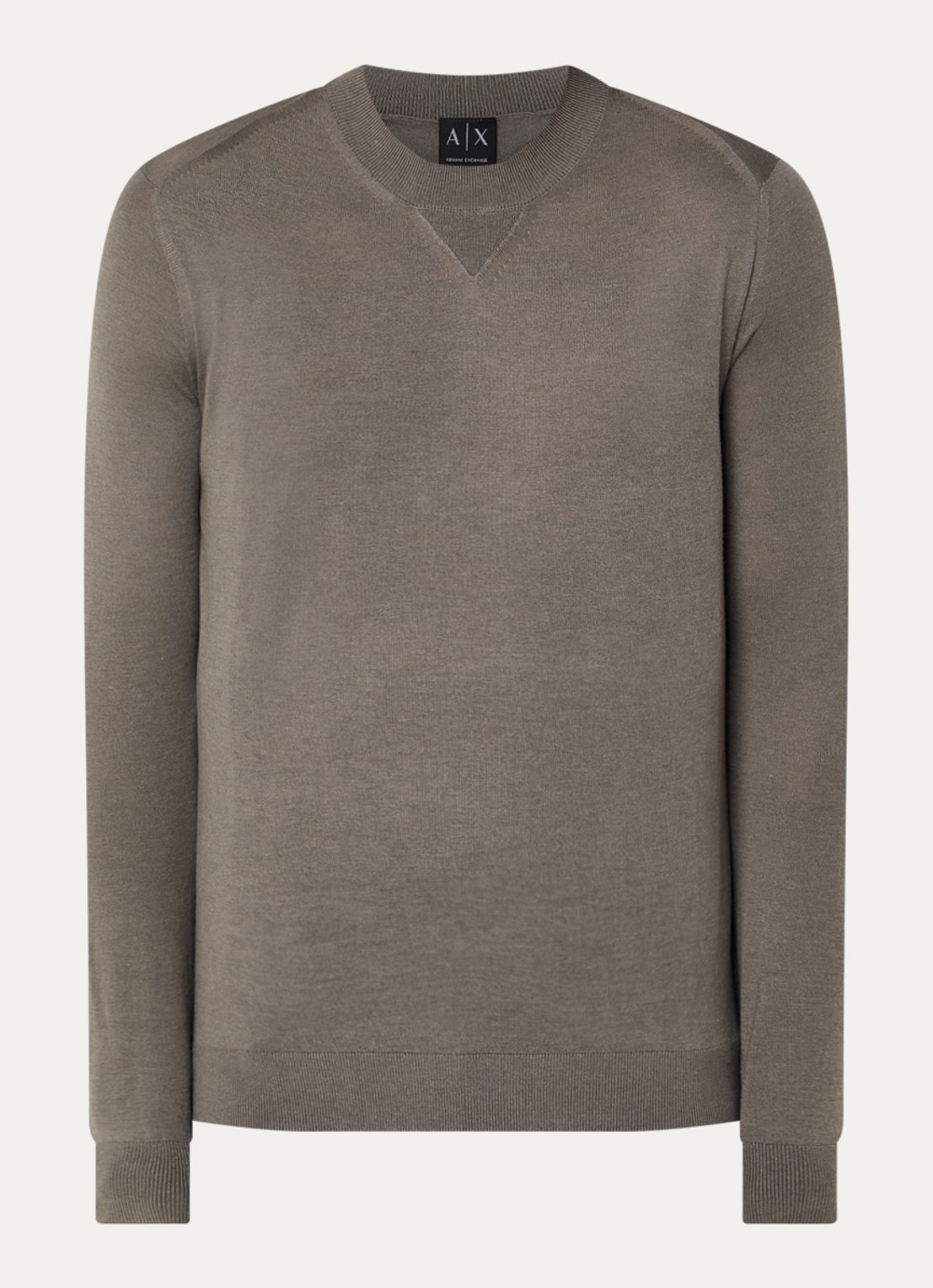 Armani Fijngebreide pullover in wolblend met ronde hals - voorkant grijs