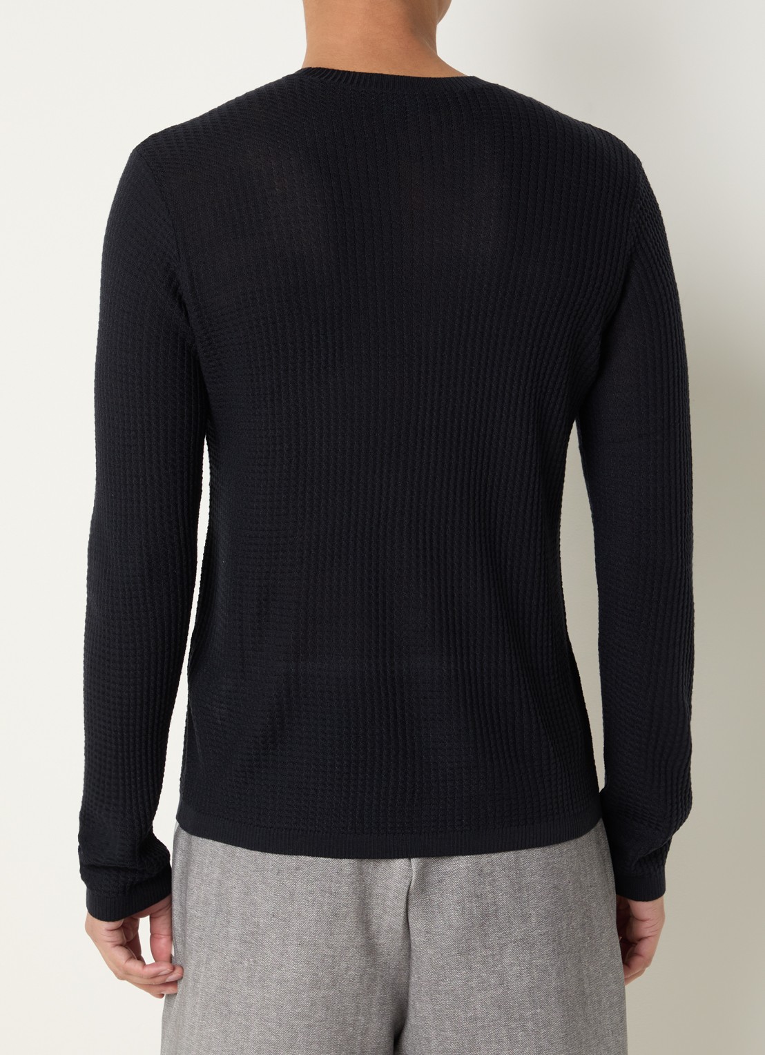 Armani Fijngebreide pullover in wolblend met structuur - achterkant 3 donkerblauw