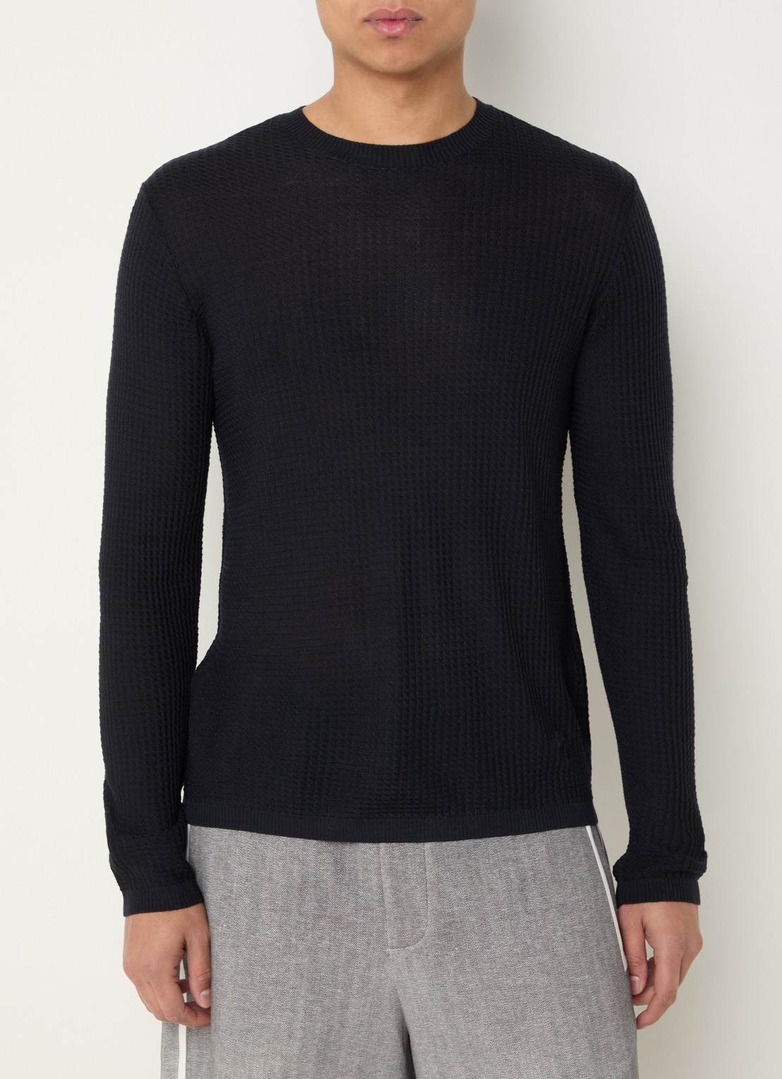 Armani Fijngebreide pullover in wolblend met structuur - detail 4 donkerblauw