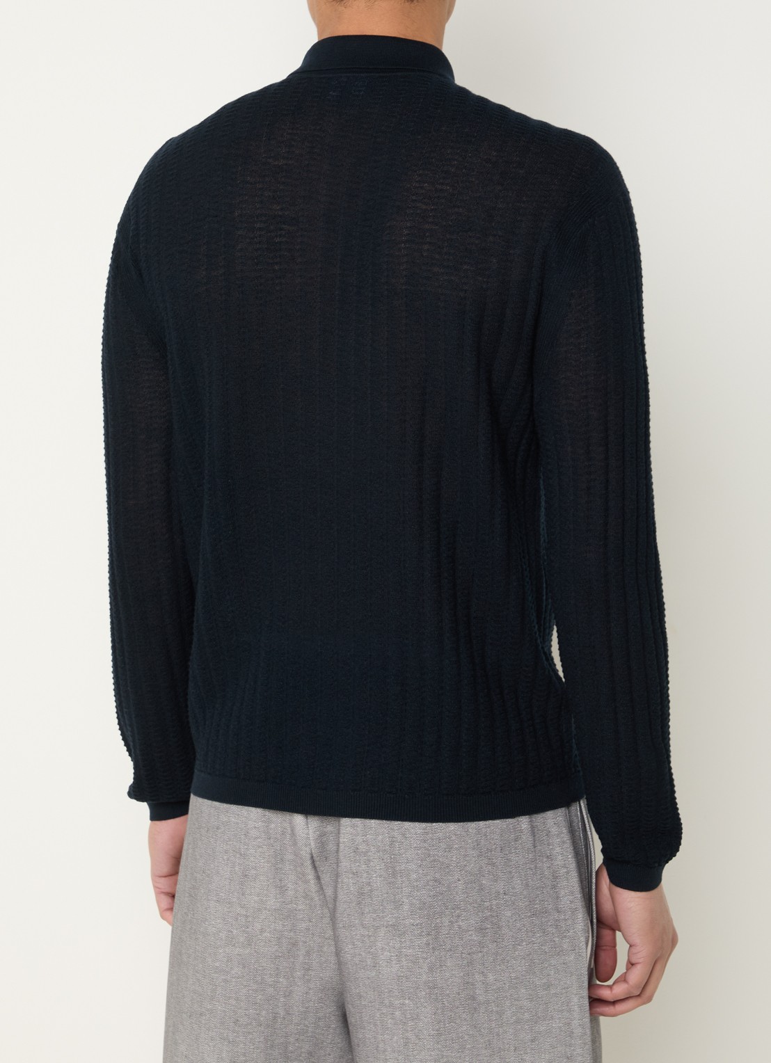 Armani Fijngebreide pullover in zijdeblend met kraag - achterkant 3 donkerblauw
