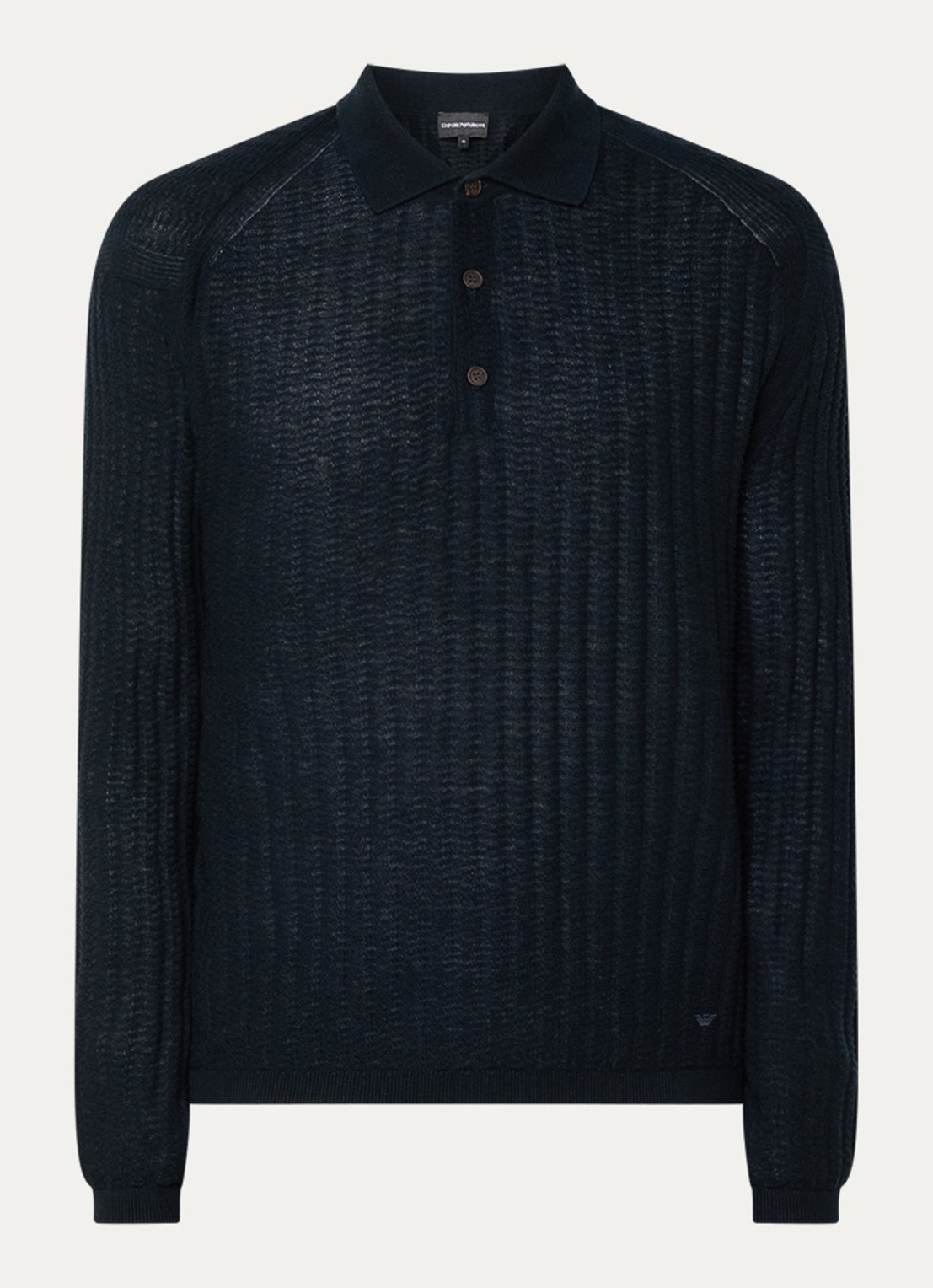 Armani Fijngebreide pullover in zijdeblend met kraag - voorkant donkerblauw