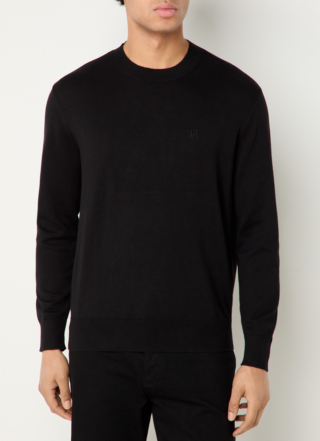 Armani Fijngebreide pullover in zijdeblend met logoborduring - detail zwart