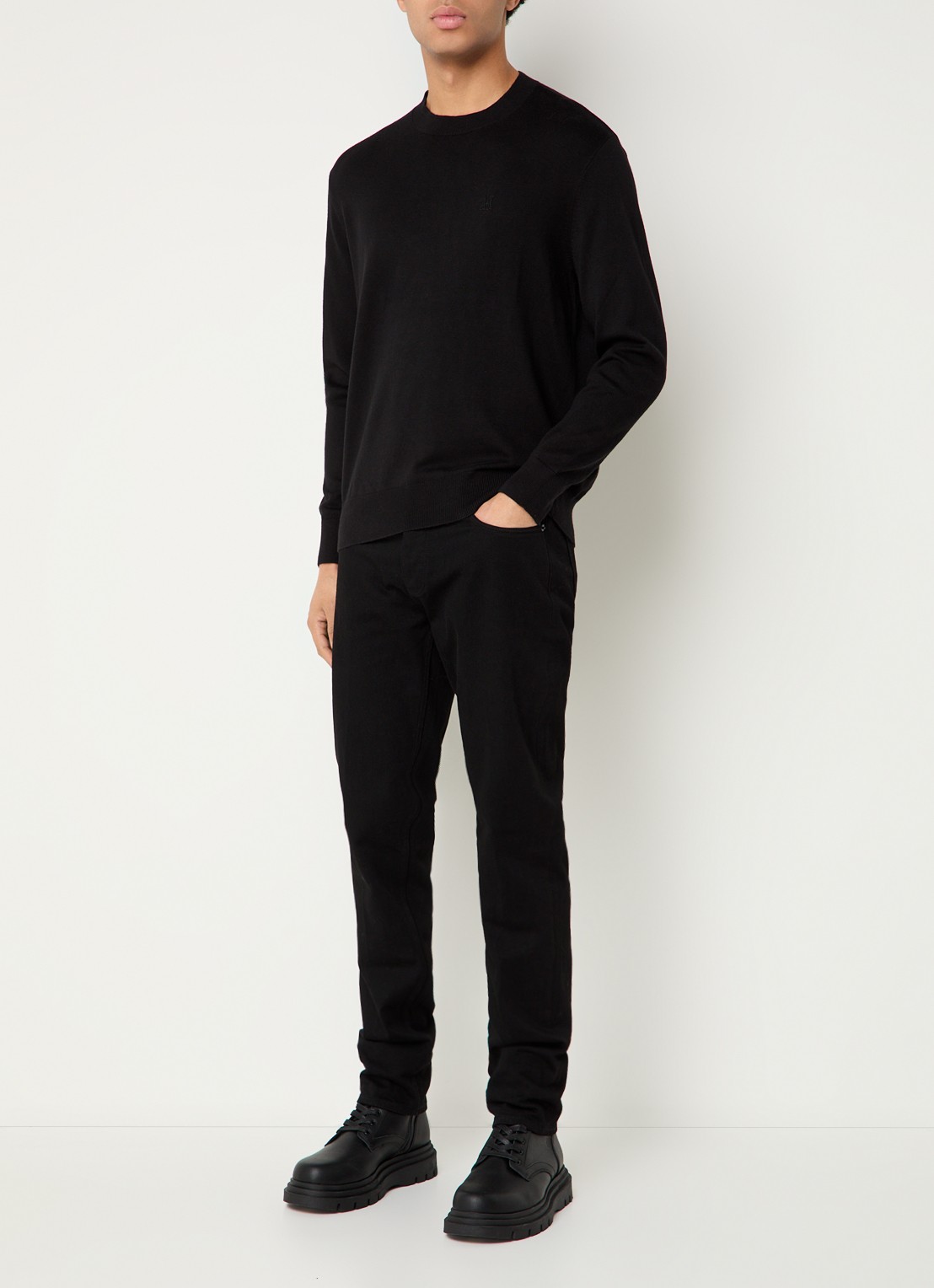 Armani Fijngebreide pullover in zijdeblend met logoborduring - voorkant 4 zwart