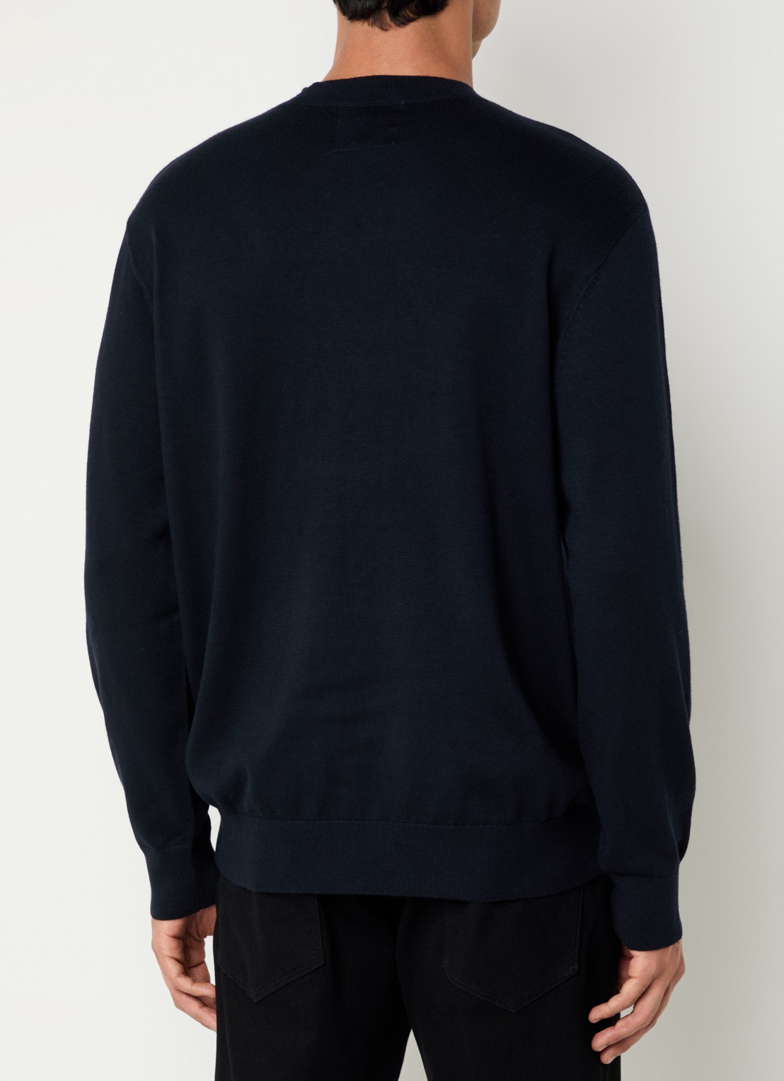 Armani Fijngebreide pullover in zijdeblend met logoborduring - achterkant 3 donkerblauw