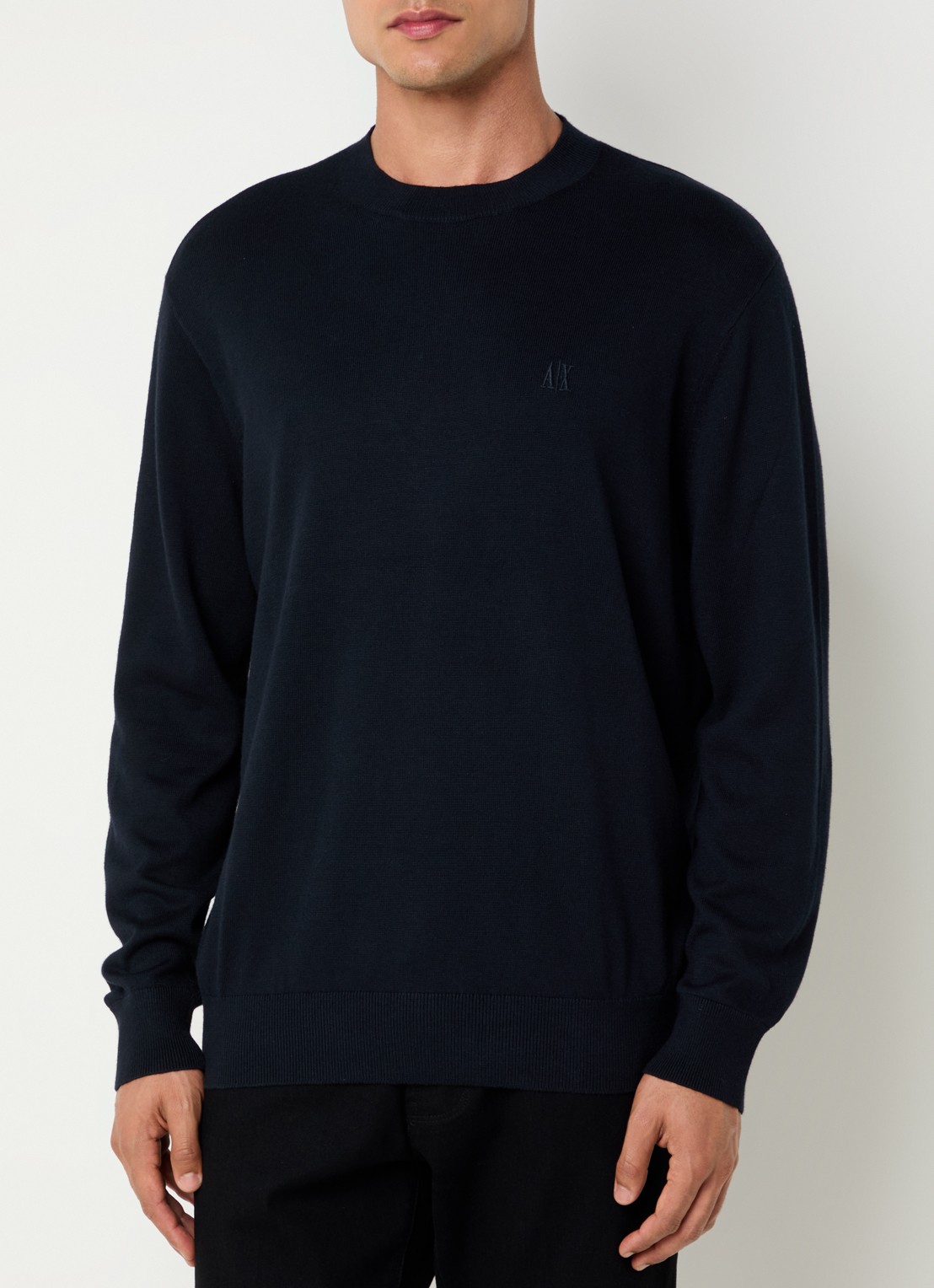 Armani Fijngebreide pullover in zijdeblend met logoborduring - detail 4 donkerblauw