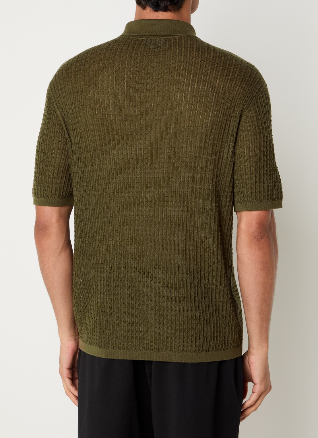 Armani Fijngebreide pullover in zijdeblend met polokraag - achterkant legergroen