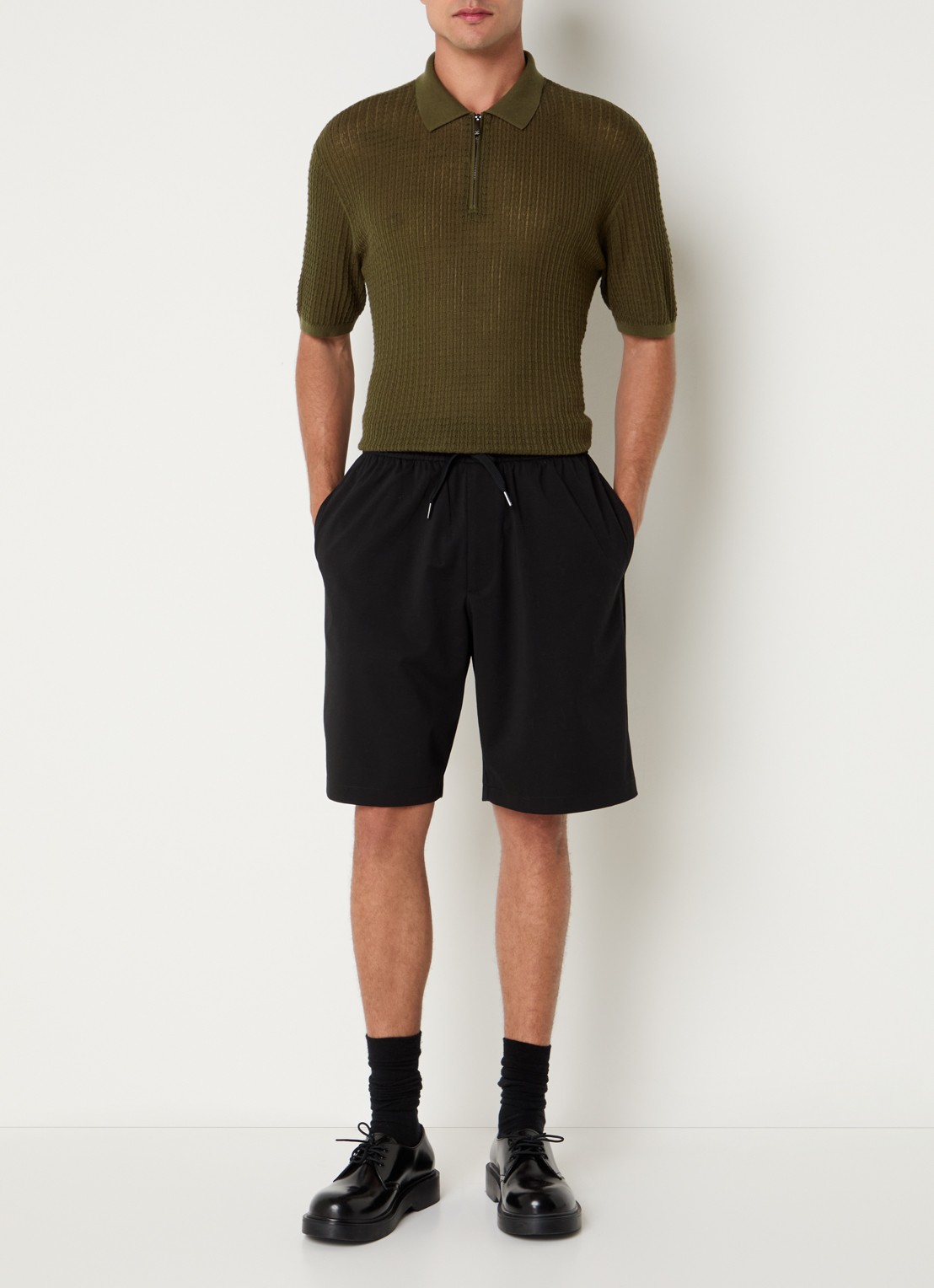 Armani Fijngebreide pullover in zijdeblend met polokraag - voorkant 3 legergroen