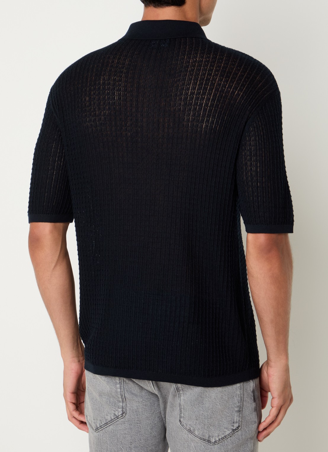 Armani Fijngebreide pullover in zijdeblend met polokraag - achterkant donkerblauw