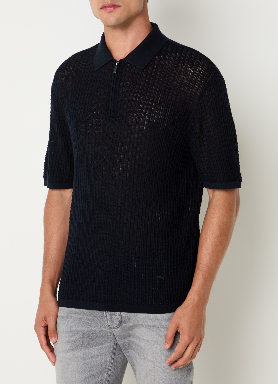 Armani Fijngebreide pullover in zijdeblend met polokraag - detail 4 donkerblauw
