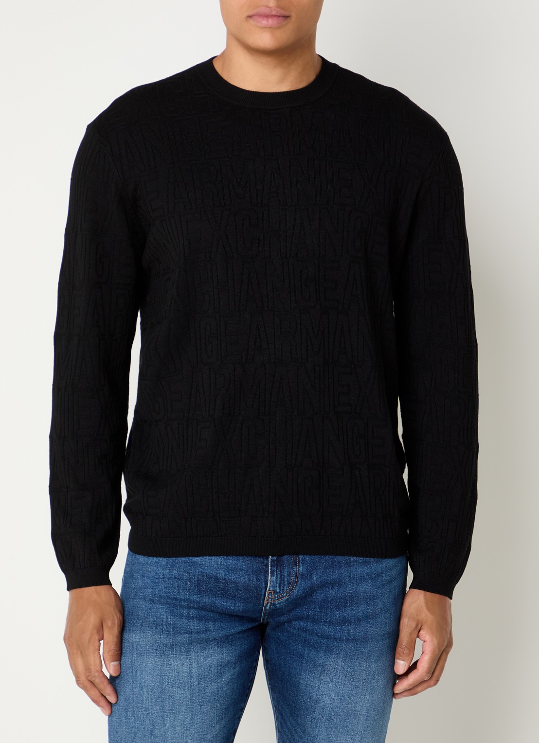 Armani Fijngebreide pullover met ingebreid patroon - detail 4 zwart