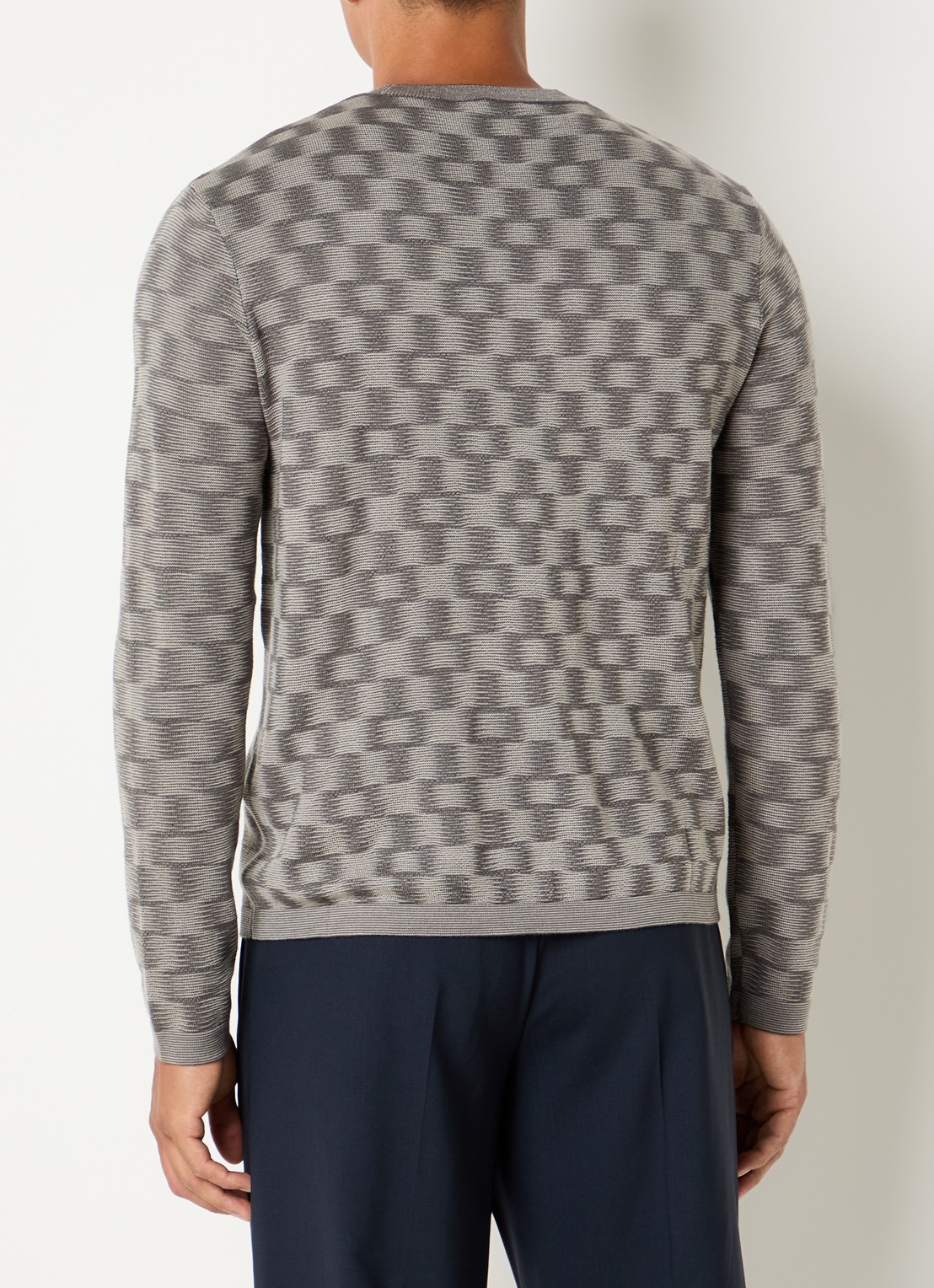 Armani Fijngebreide pullover met ingebreid patroon - achterkant grijs