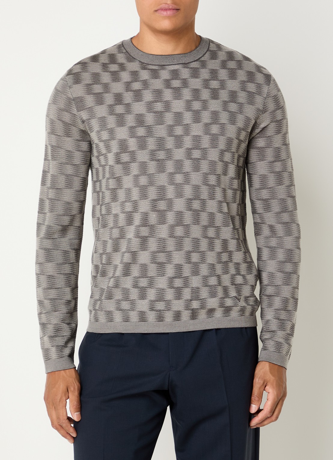 Armani Fijngebreide pullover met ingebreid patroon - detail 2 grijs