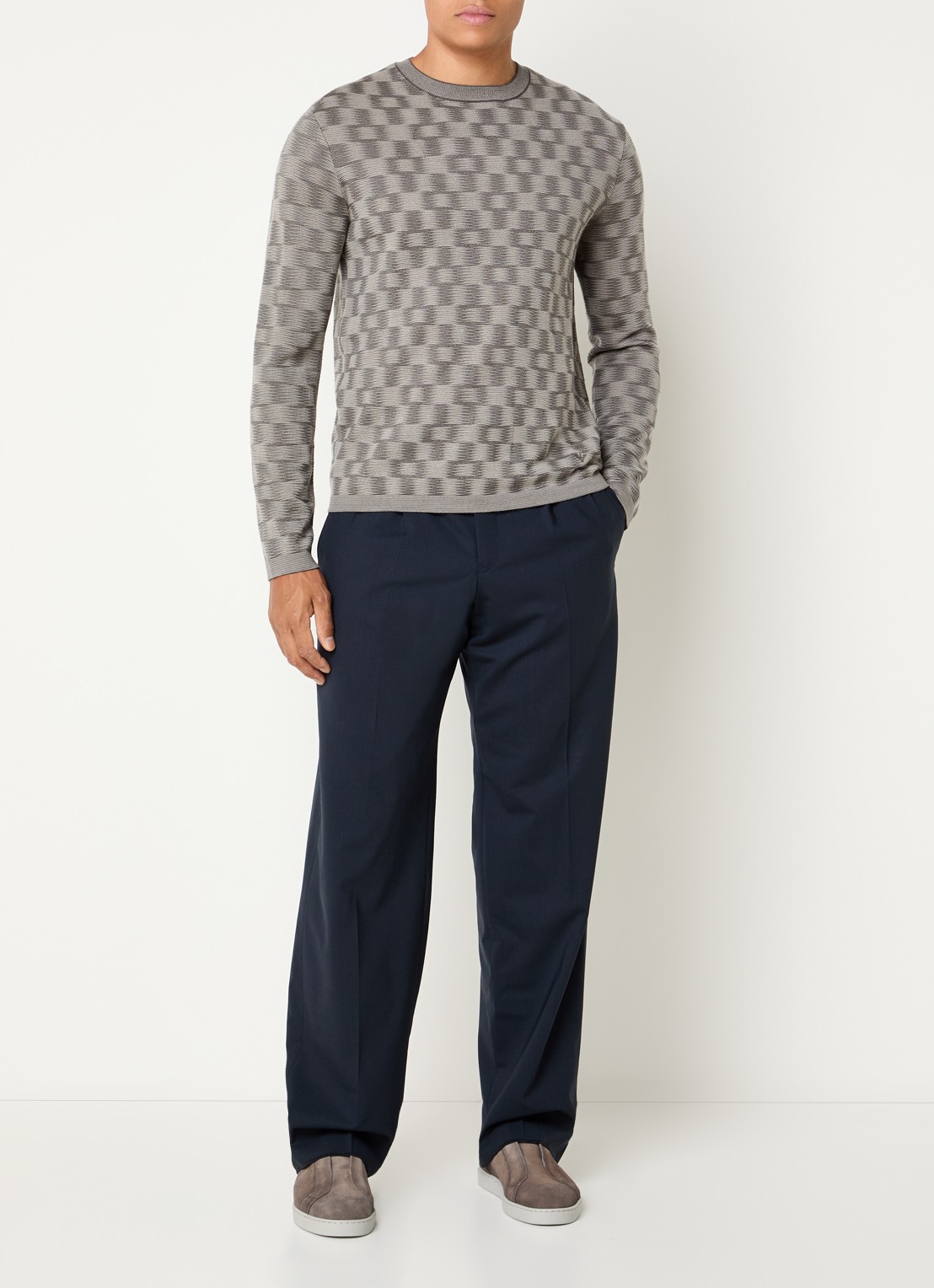 Armani Fijngebreide pullover met ingebreid patroon - voorkant 4 grijs