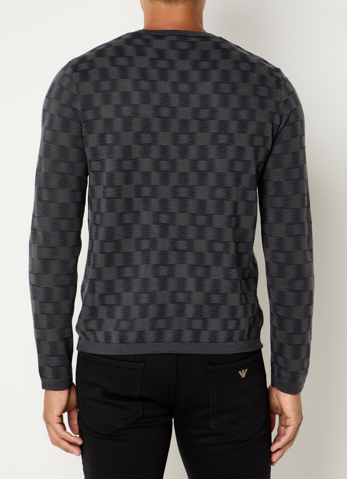 Armani Fijngebreide pullover met ingebreid patroon - achterkant 3 donkerblauw