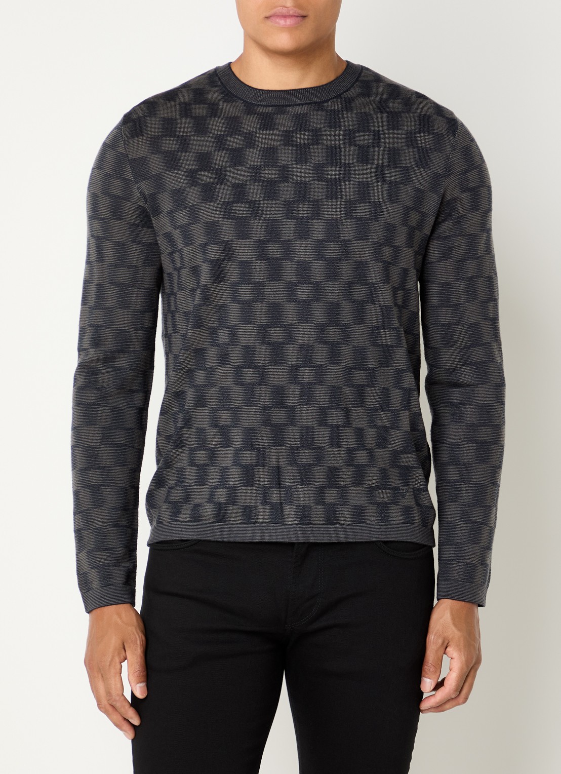 Armani Fijngebreide pullover met ingebreid patroon - detail 4 donkerblauw