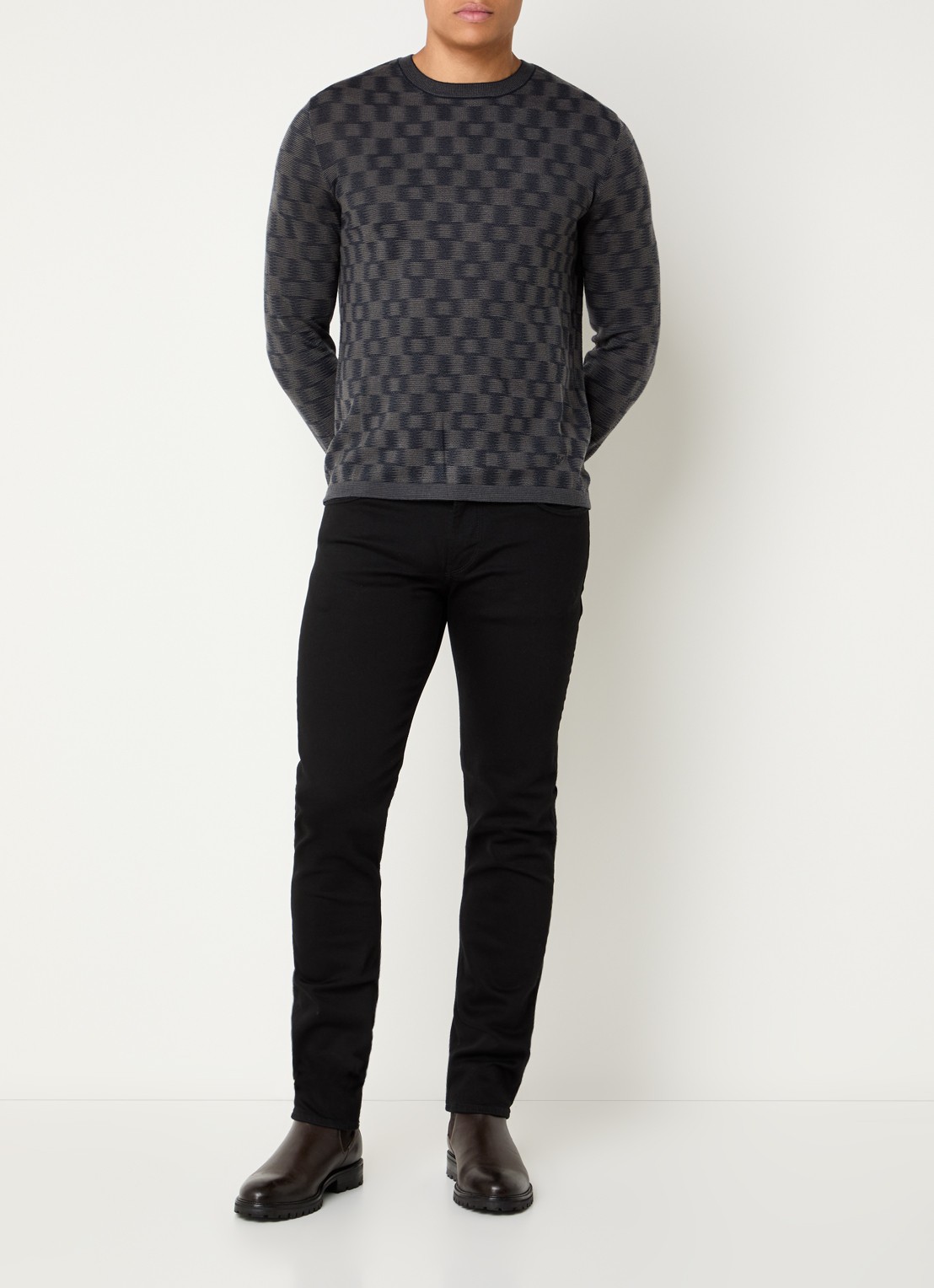 Armani Fijngebreide pullover met ingebreid patroon - voorkant 2 donkerblauw
