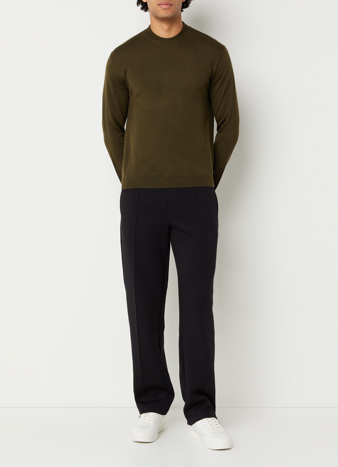 Armani Fijngebreide pullover met logo - voorkant 2 legergroen