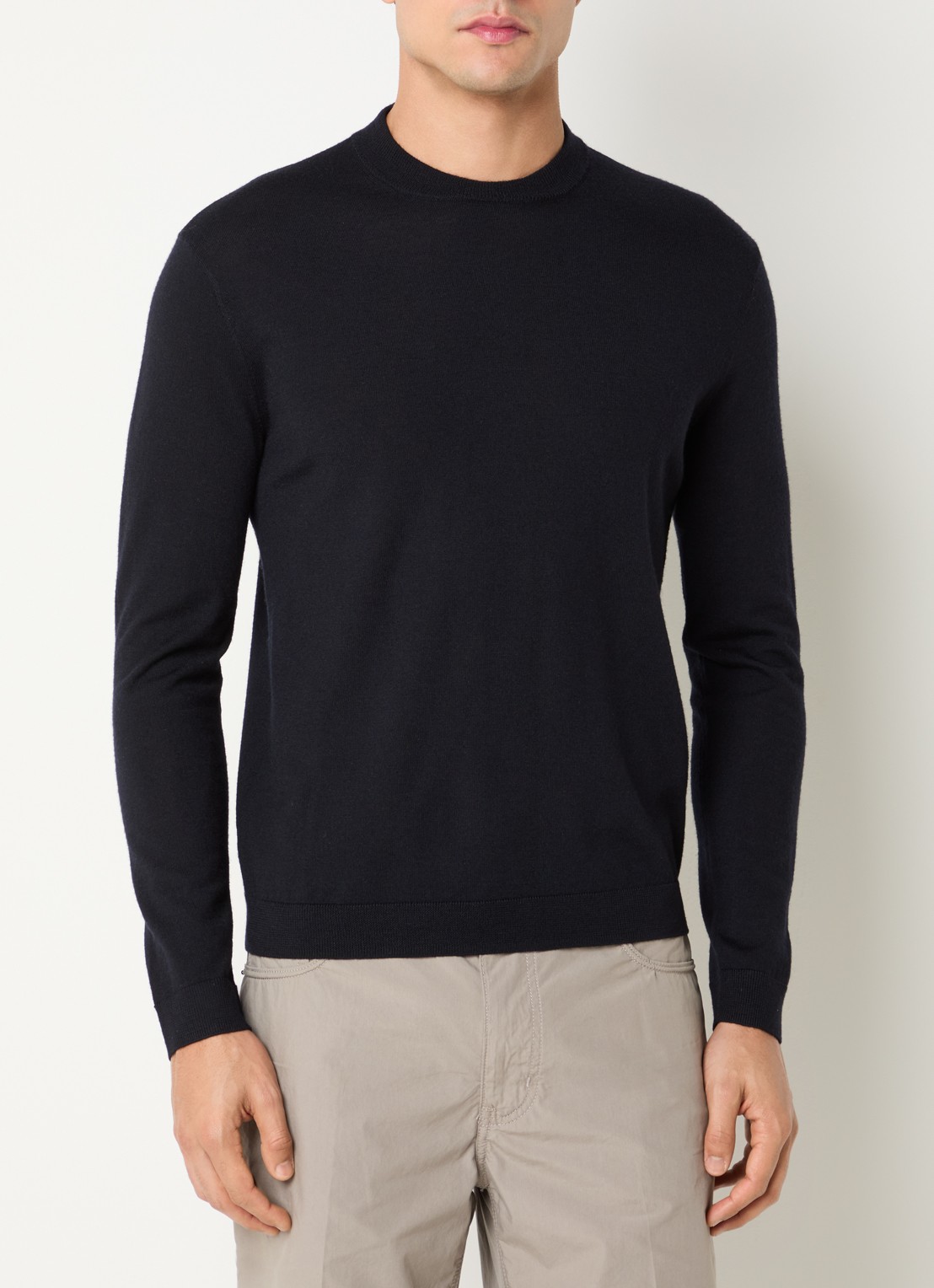 Armani Fijngebreide pullover met logo - detail 3 donkerblauw