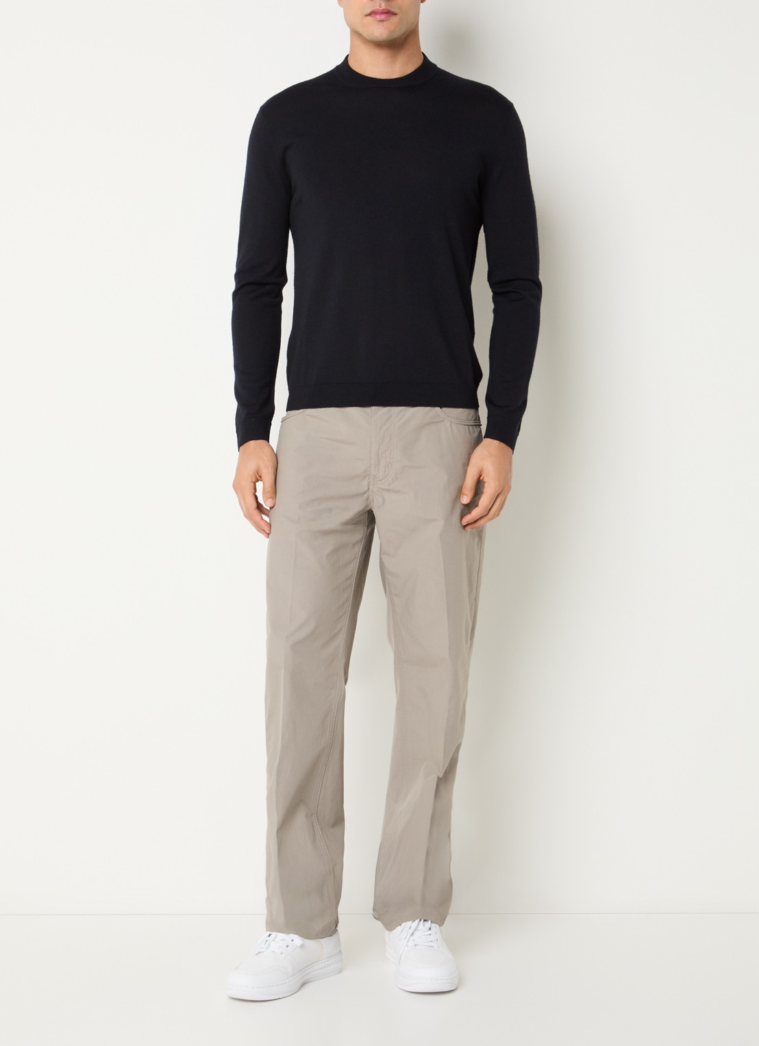 Armani Fijngebreide pullover met logo - voorkant 2 donkerblauw
