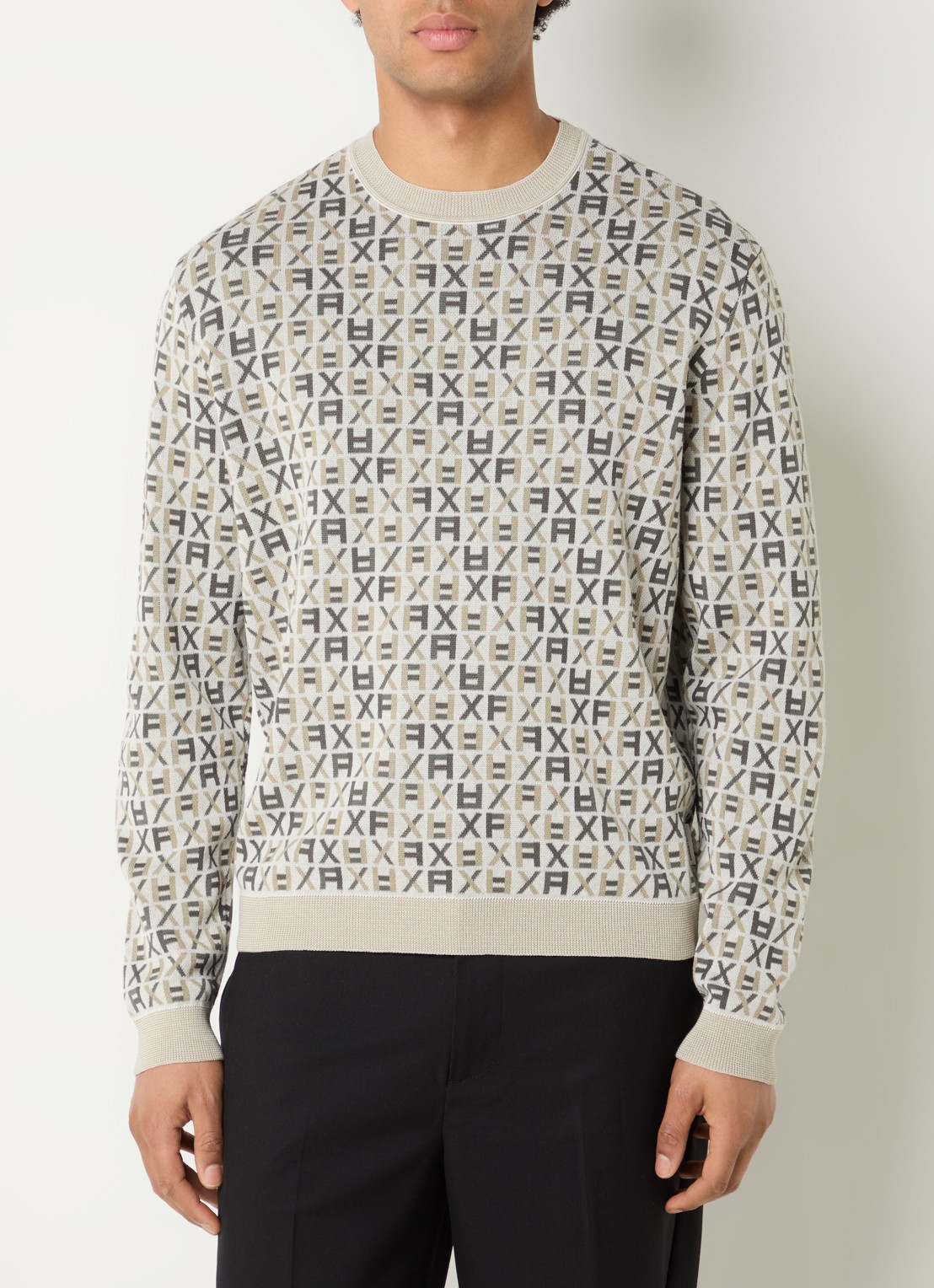 Armani Fijngebreide pullover met logoprint - detail 3 lichtgrijs