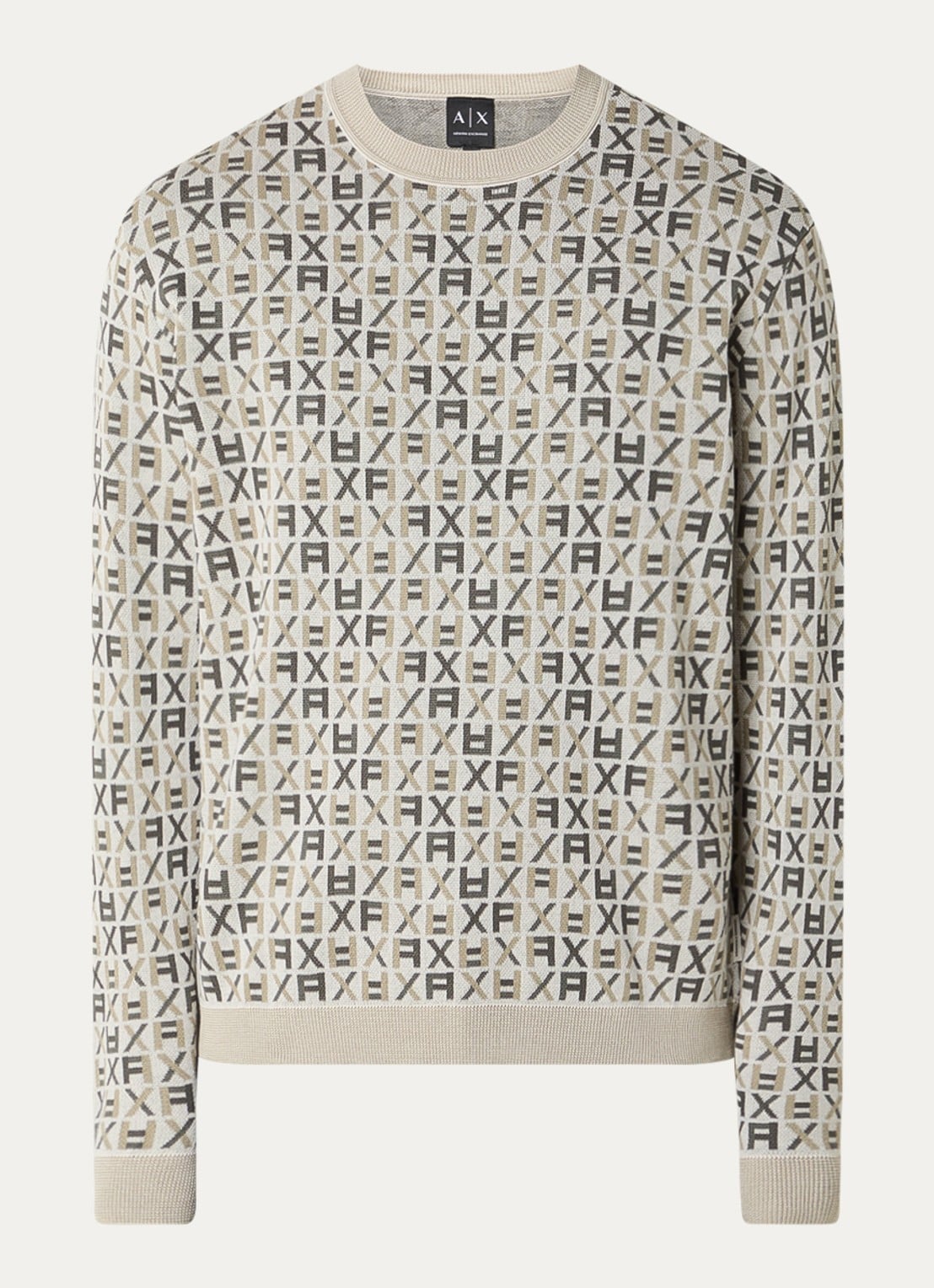 Armani Fijngebreide pullover met logoprint - voorkant lichtgrijs