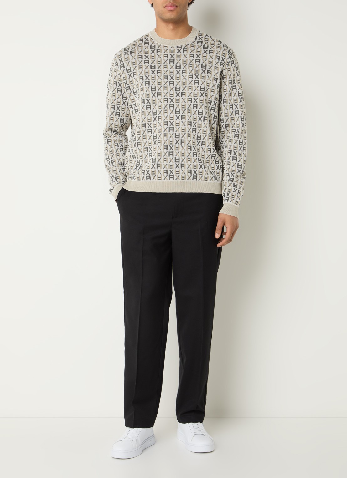 Armani Fijngebreide pullover met logoprint - voorkant 2 lichtgrijs