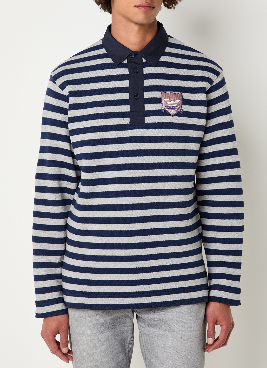 Armani Fijngebreide pullover met polokraag en logoborduring - detail 2 donkerblauw