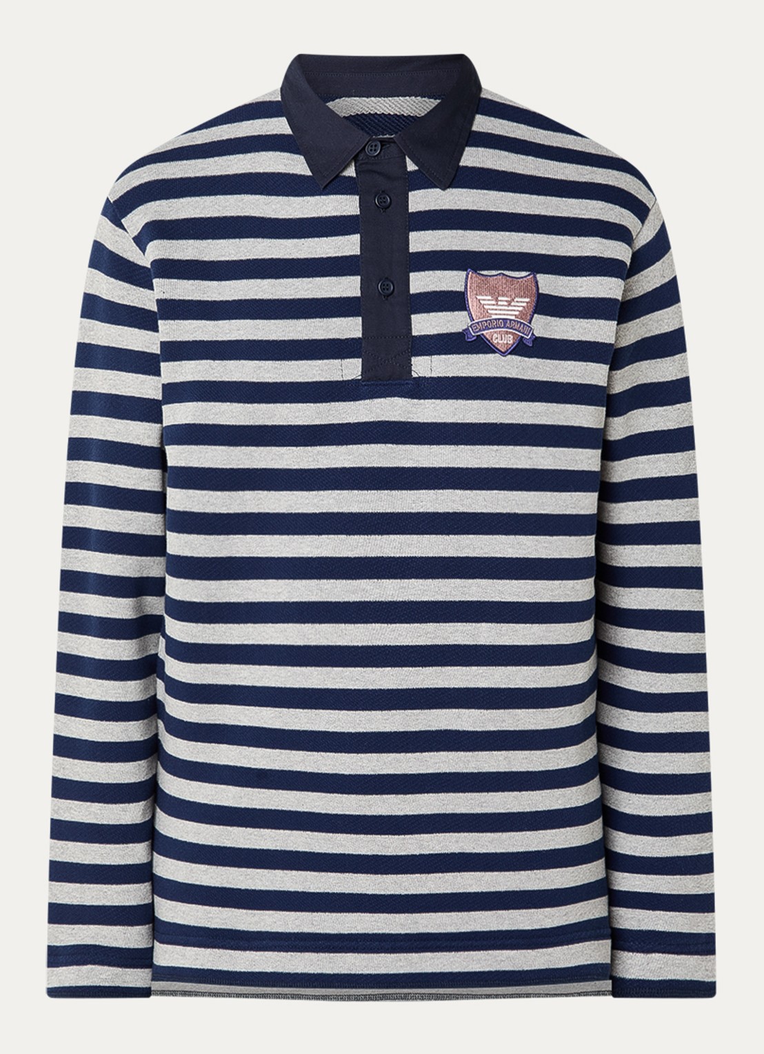 Armani Fijngebreide pullover met polokraag en logoborduring - voorkant 3 donkerblauw