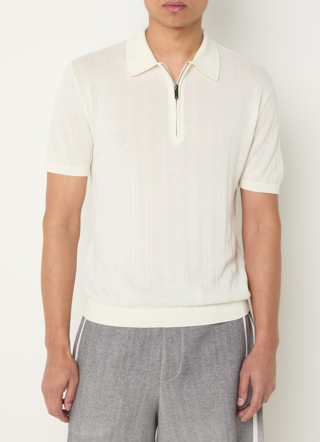 Armani Fijngebreide pullover met ritssluiting - detail 4 vanillegeel