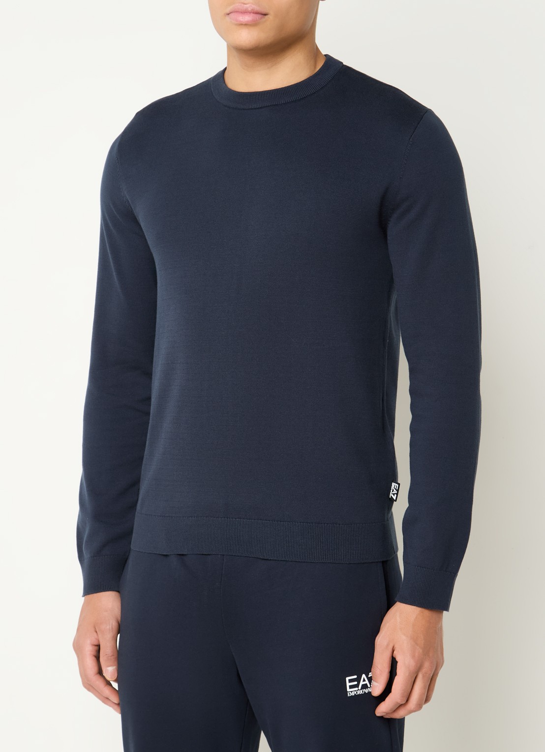 Armani Fijngebreide pullover met ronde hals - detail 3 donkerblauw