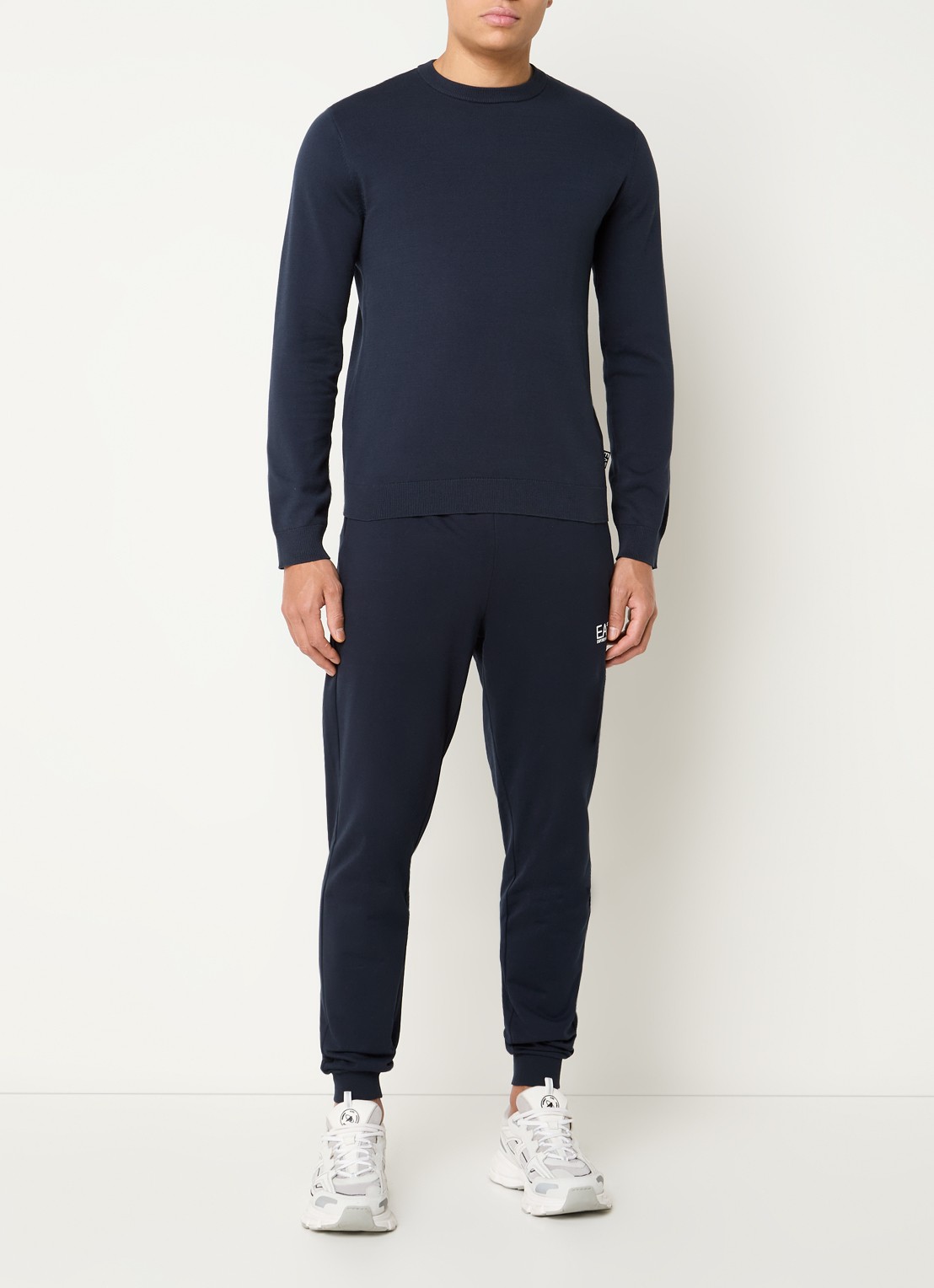 Armani Fijngebreide pullover met ronde hals - voorkant 2 donkerblauw