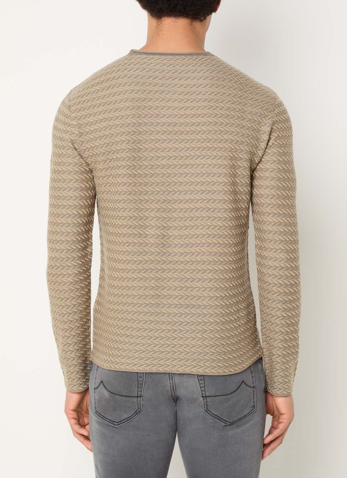 Armani Fijngebreide pullover met ronde hals - achterkant donkerbeige