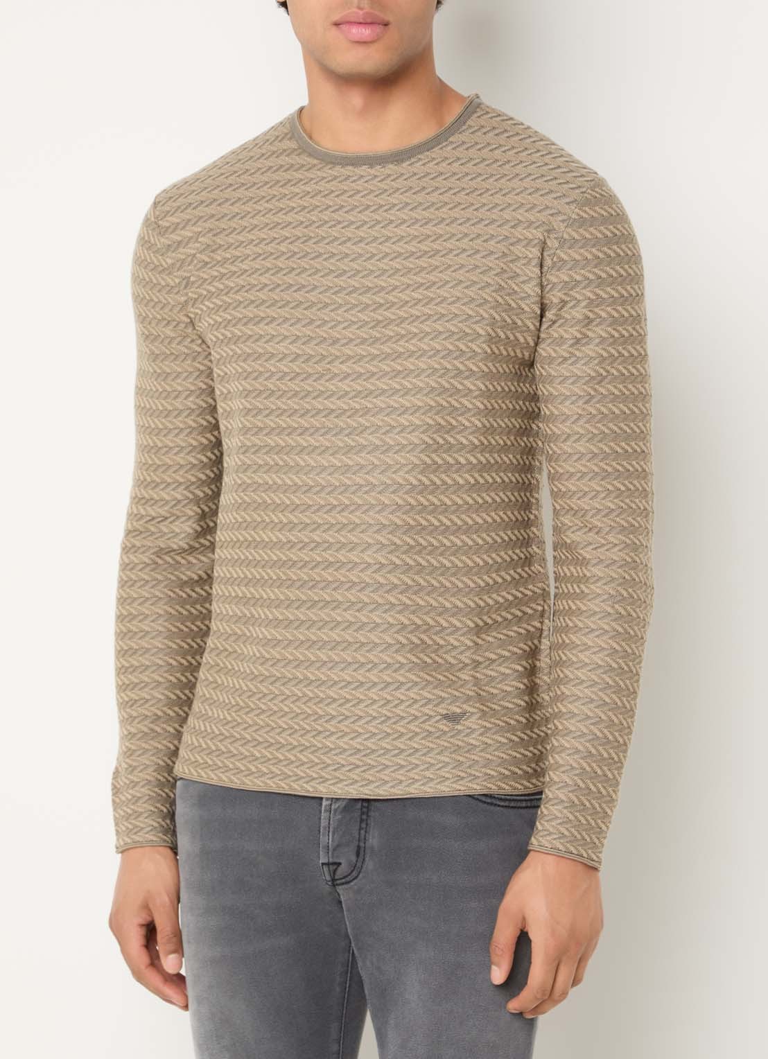 Armani Fijngebreide pullover met ronde hals - detail 4 donkerbeige