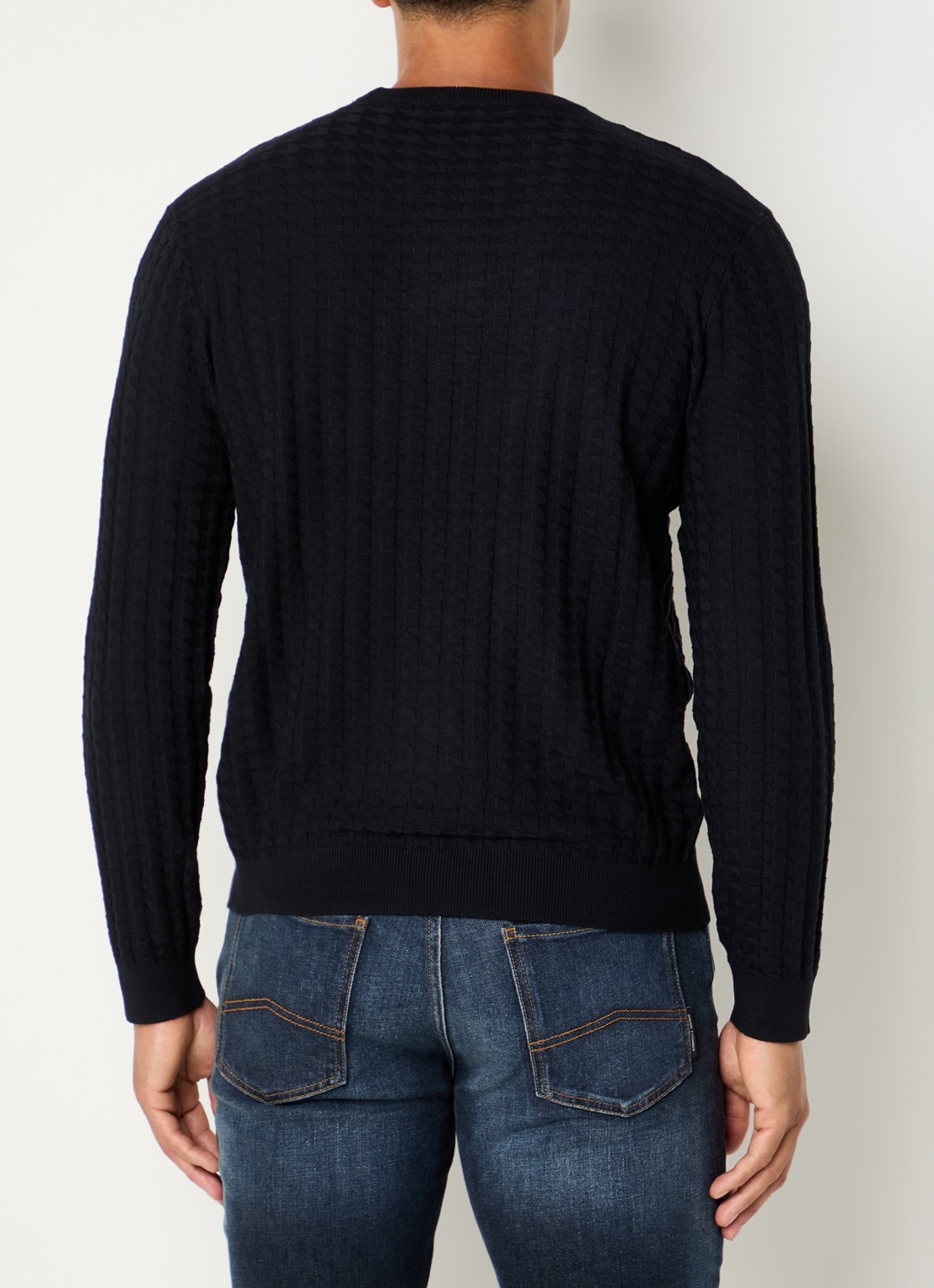 Armani Fijngebreide pullover met structuur - achterkant 4 donkerblauw