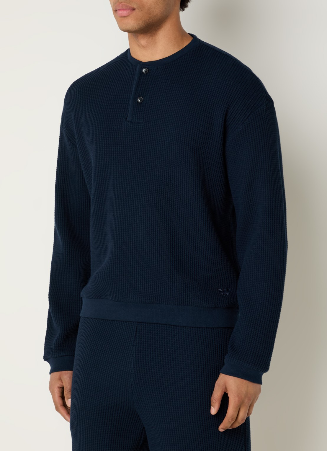 Armani Fijngebreide pullover met structuur - detail 4 donkerblauw