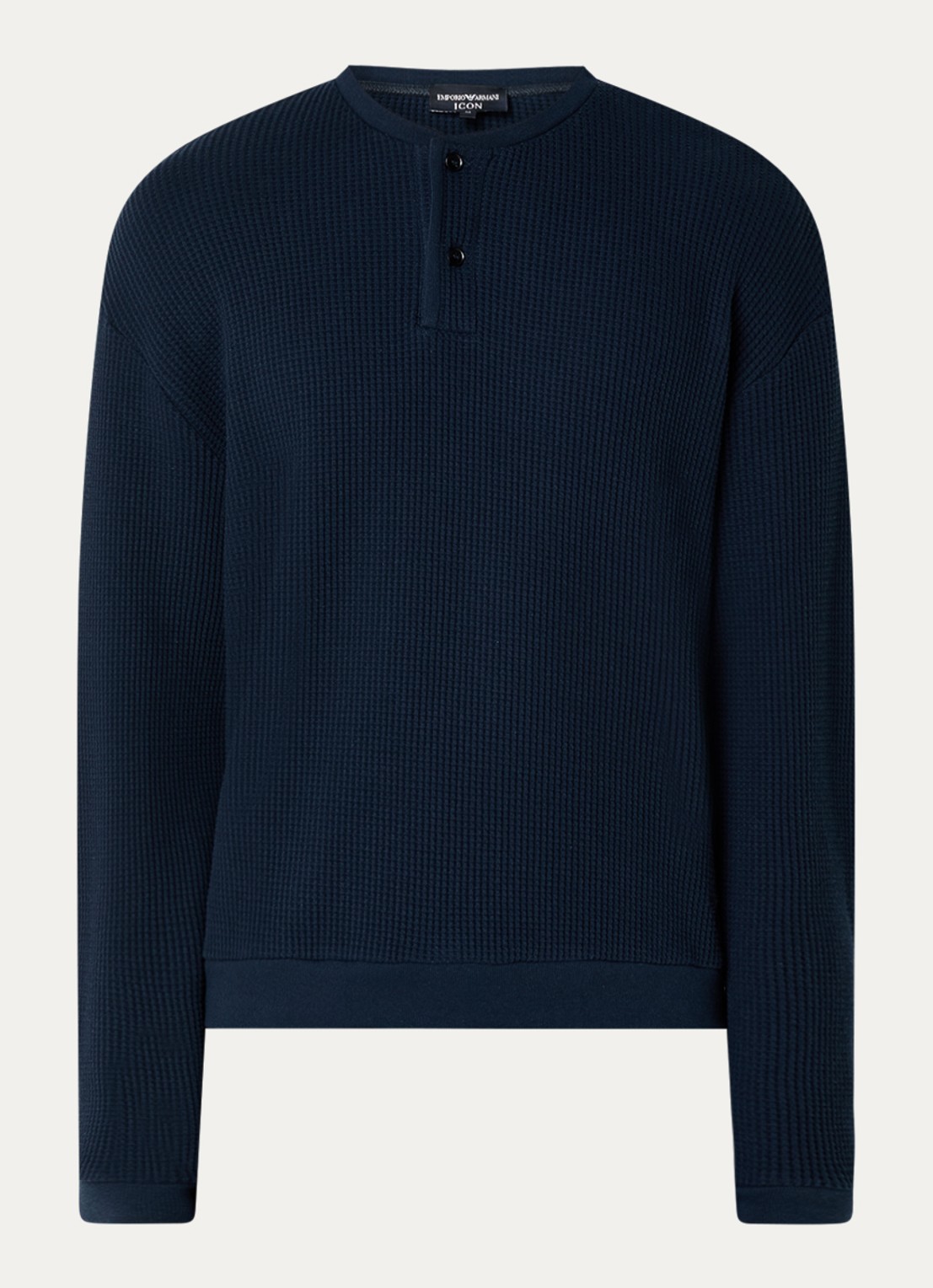 Armani Fijngebreide pullover met structuur - voorkant donkerblauw