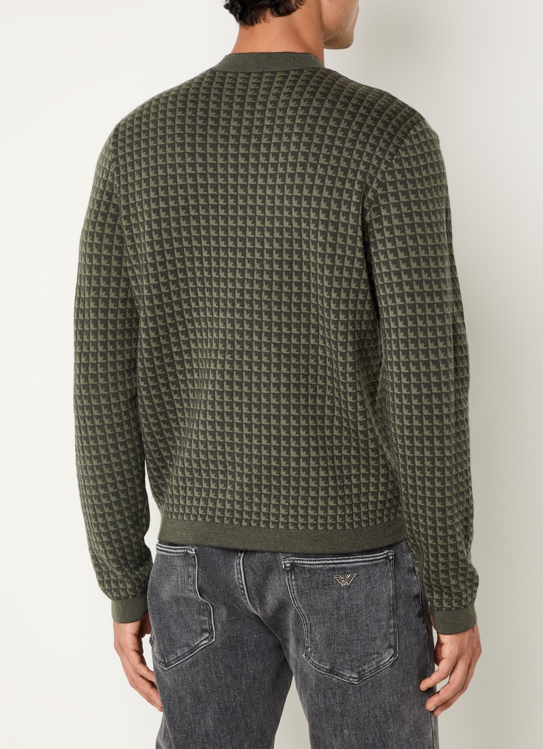 Armani Fijngebreide pullover van scheerwol met ingebreid patroon - achterkant 4 olijfgroen