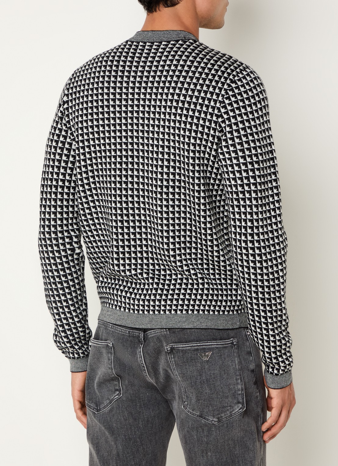 Armani Fijngebreide pullover van scheerwol met ingebreid patroon - achterkant 3 zwart