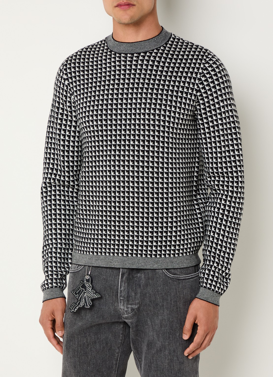 Armani Fijngebreide pullover van scheerwol met ingebreid patroon - detail 4 zwart