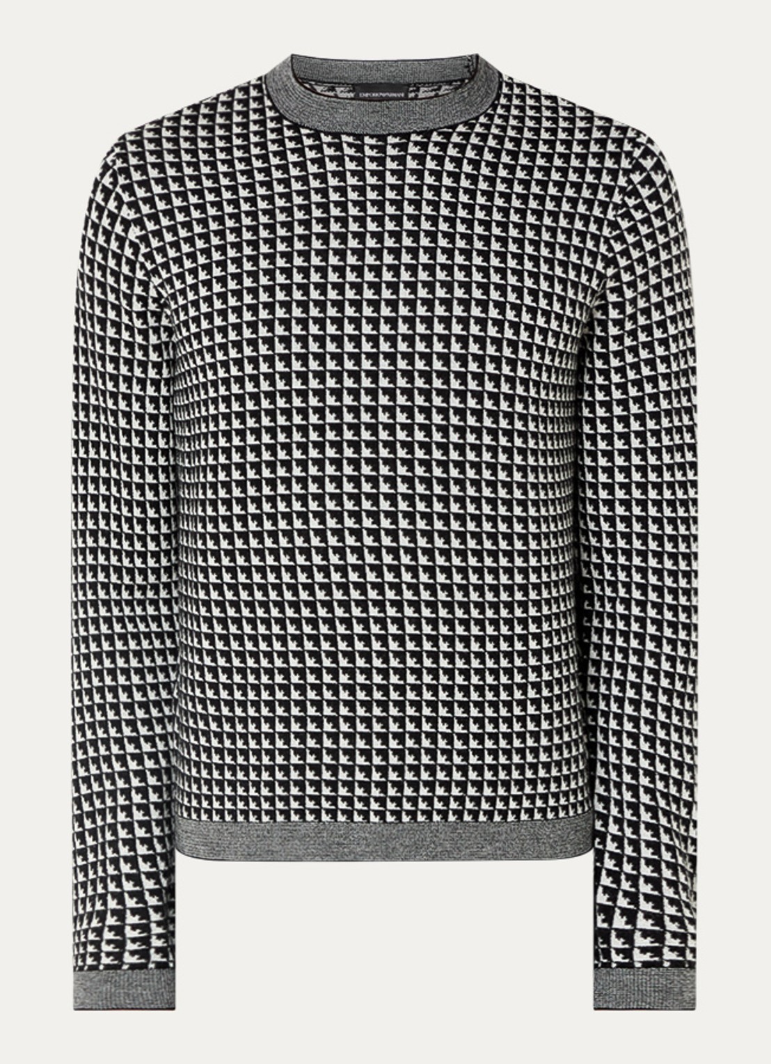 Armani Fijngebreide pullover van scheerwol met ingebreid patroon - voorkant zwart